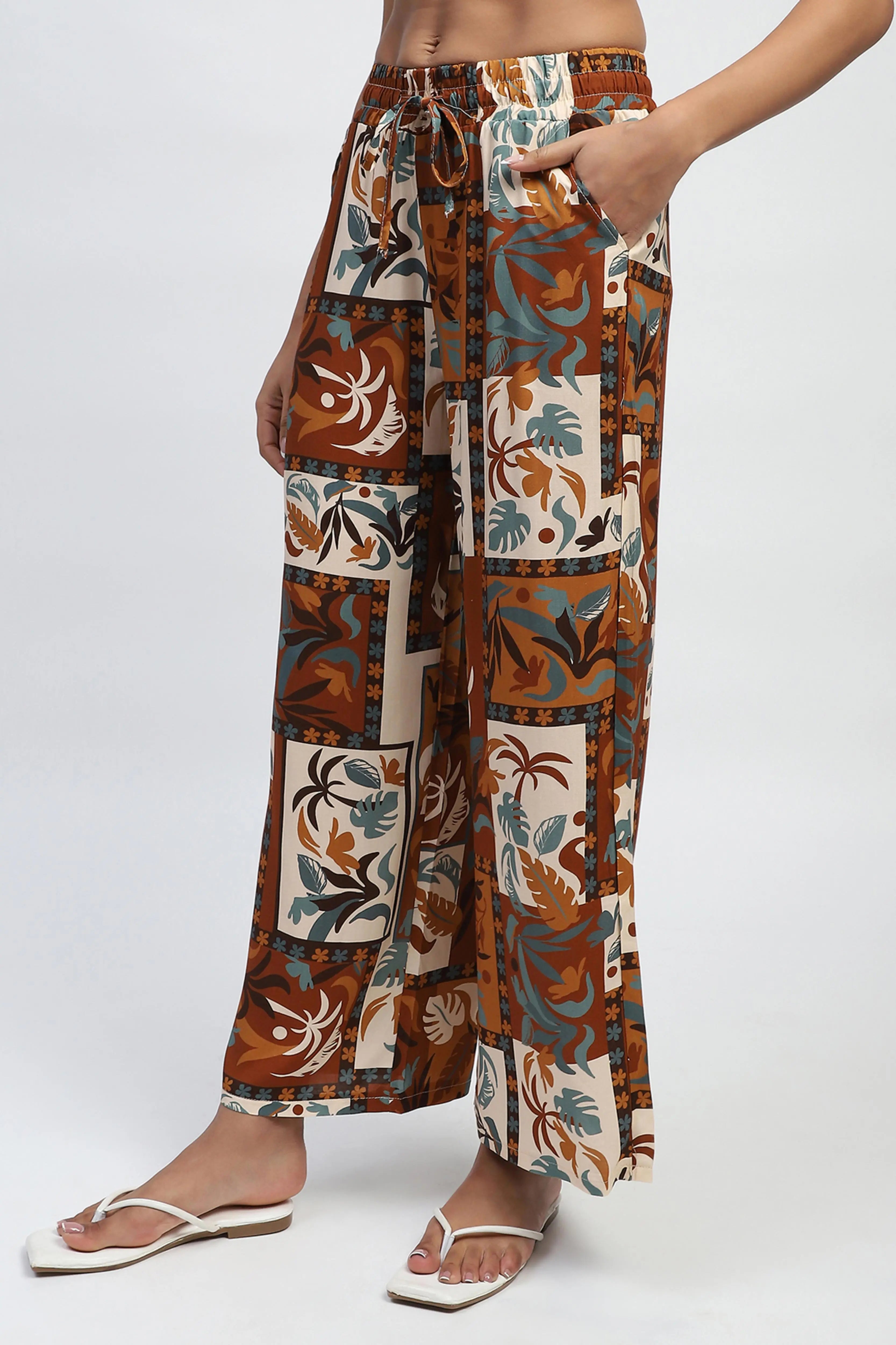Brown Digital Print Rayon Loose Fit Lower - Global Republic