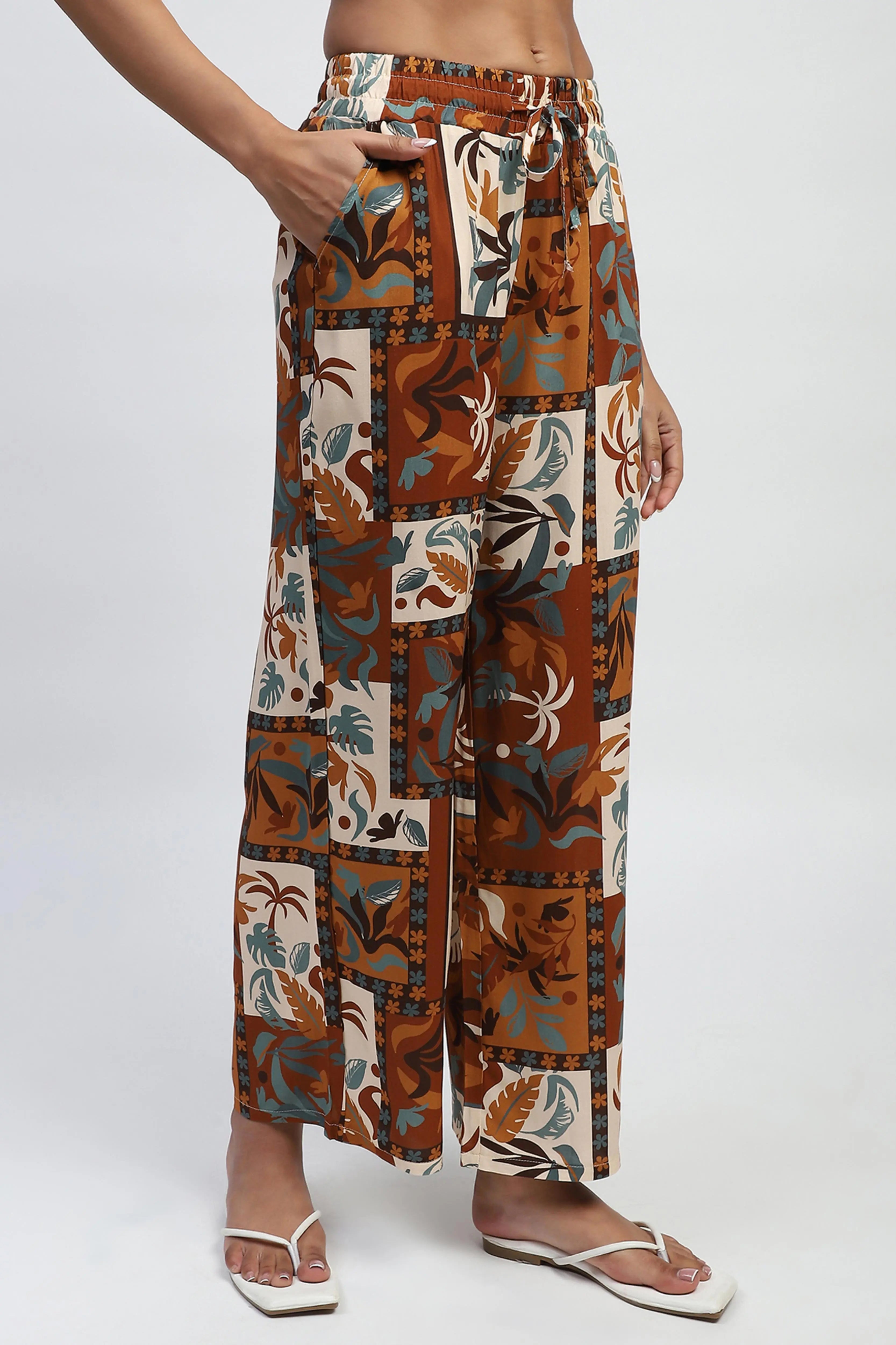 Brown Digital Print Rayon Loose Fit Lower - Global Republic