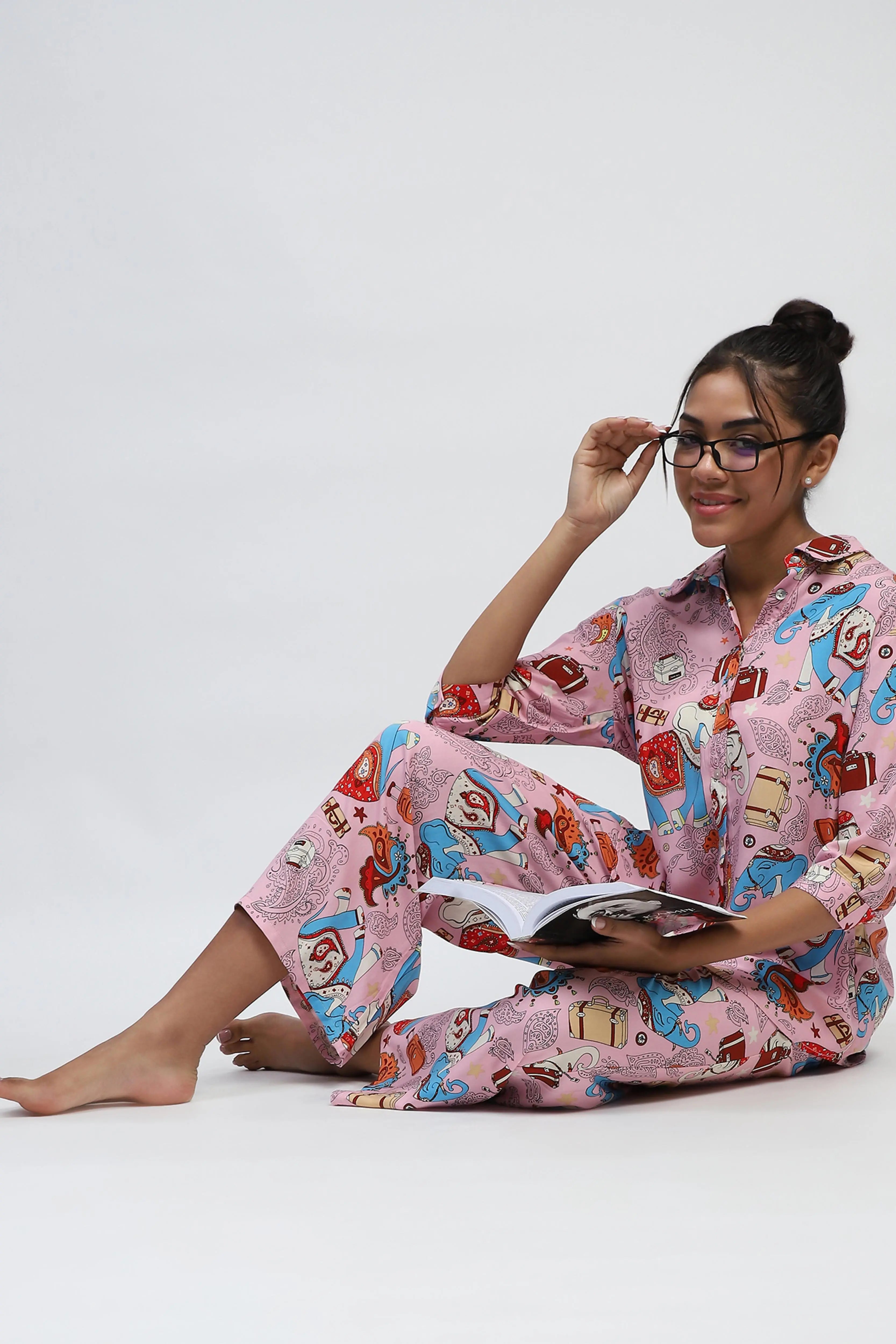 Pink Graphic Print Rayon Loose Fit Lower - Global Republic