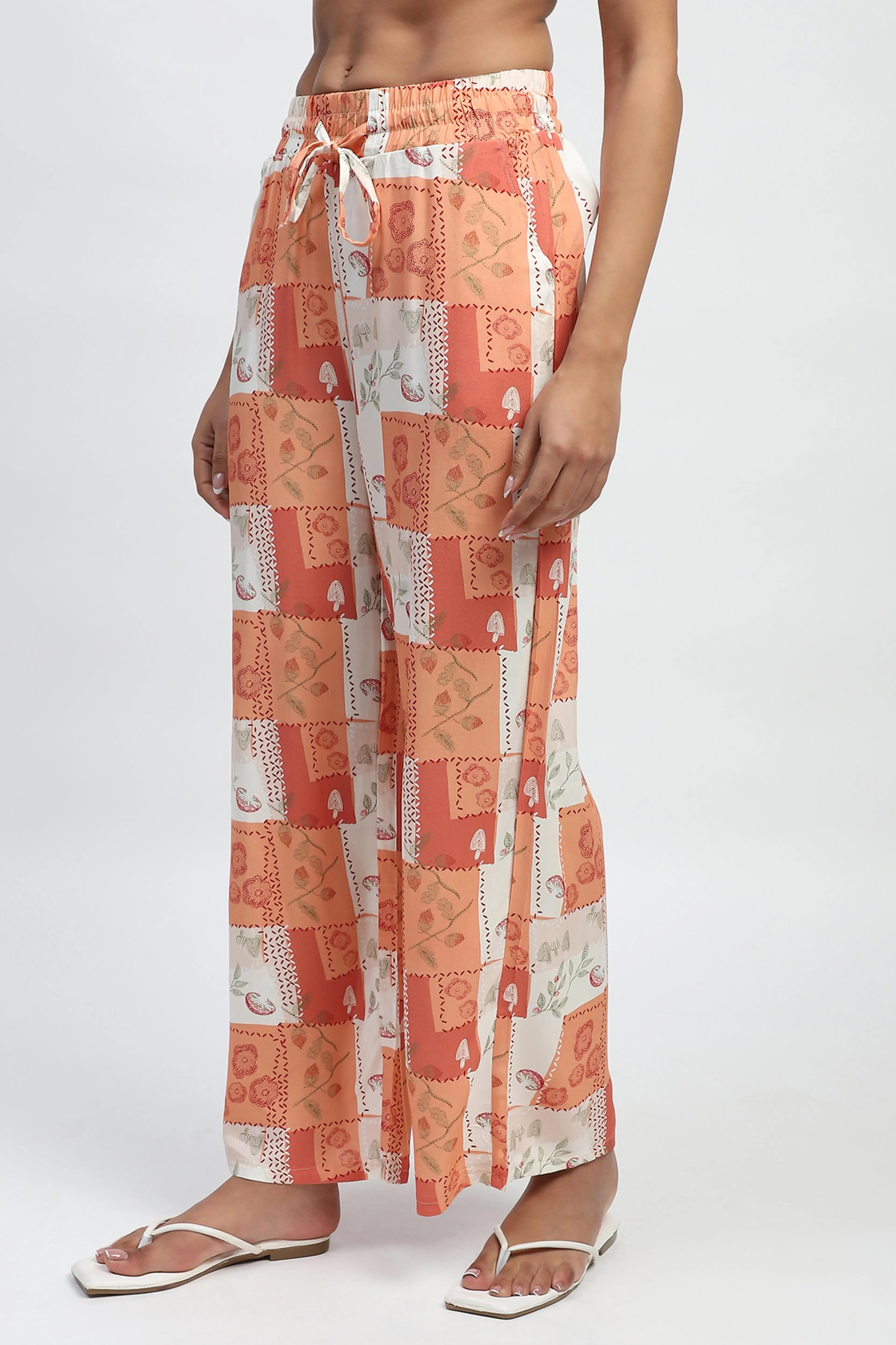 Brown Digital Print Loose Fit Rayon Lower - Global Republic