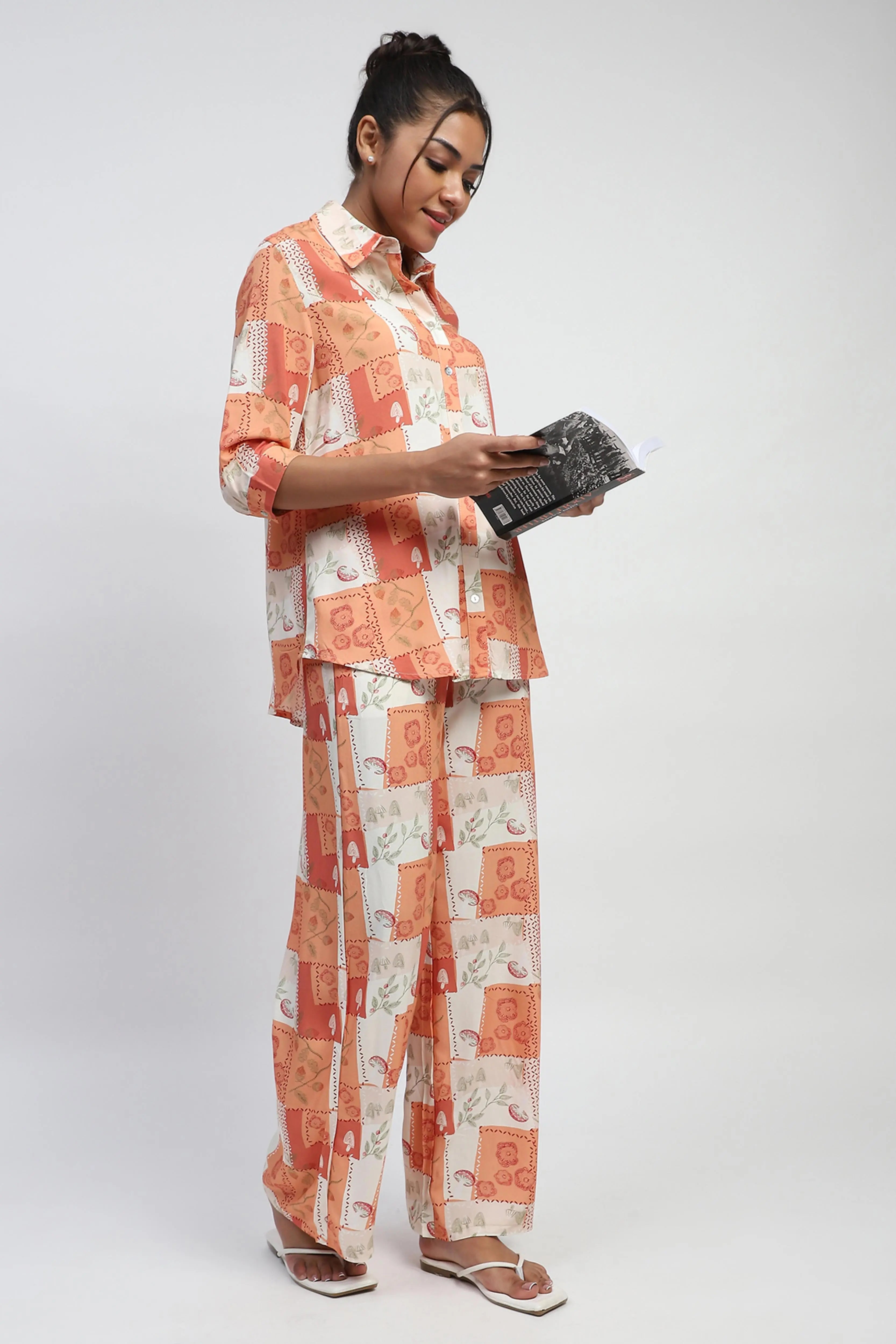 Brown Digital Print Loose Fit Rayon Lower - Global Republic