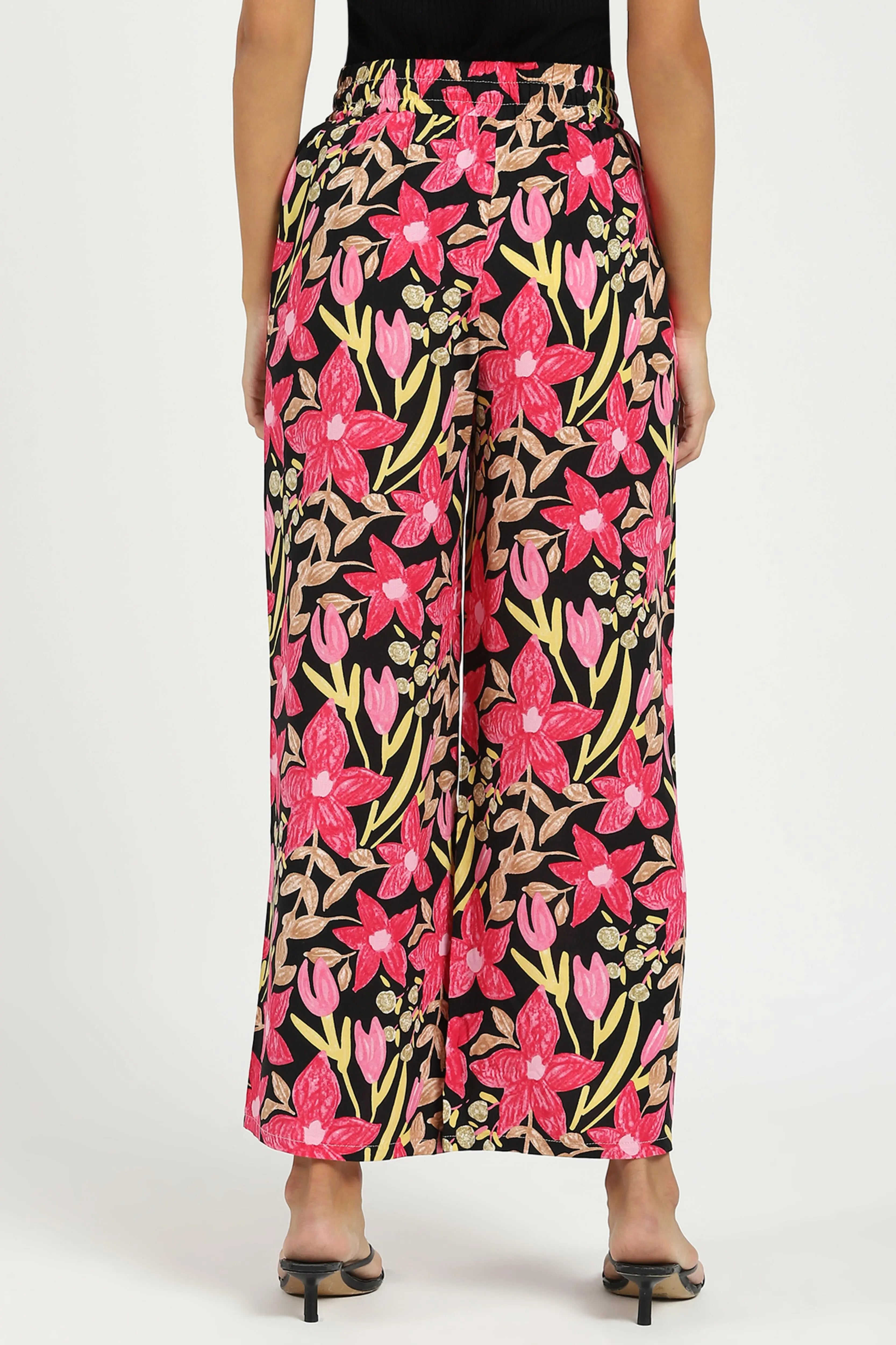 Black & Pink Printed Rayon Lower - Global Republic