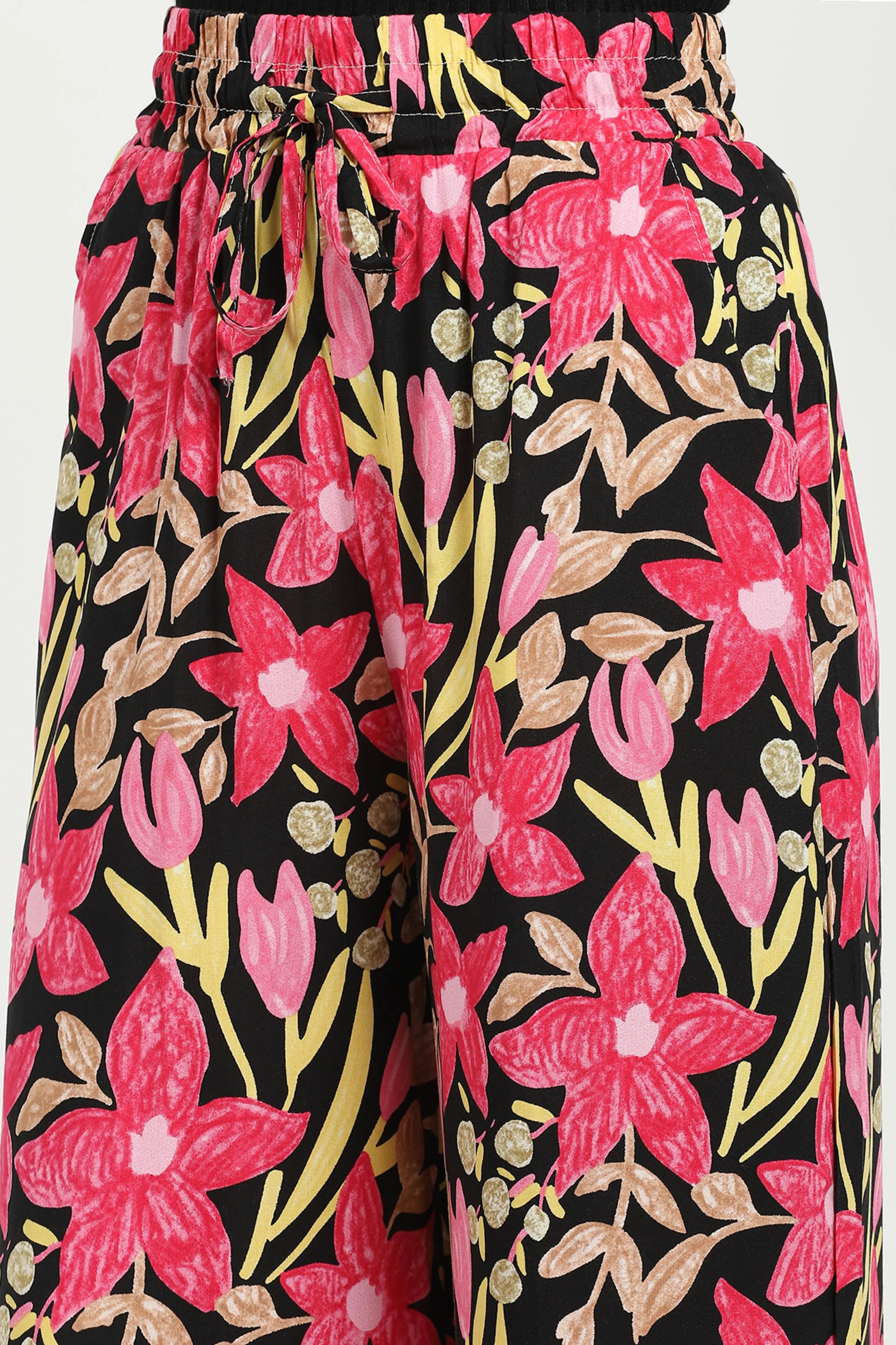 Black & Pink Printed Rayon Lower - Global Republic