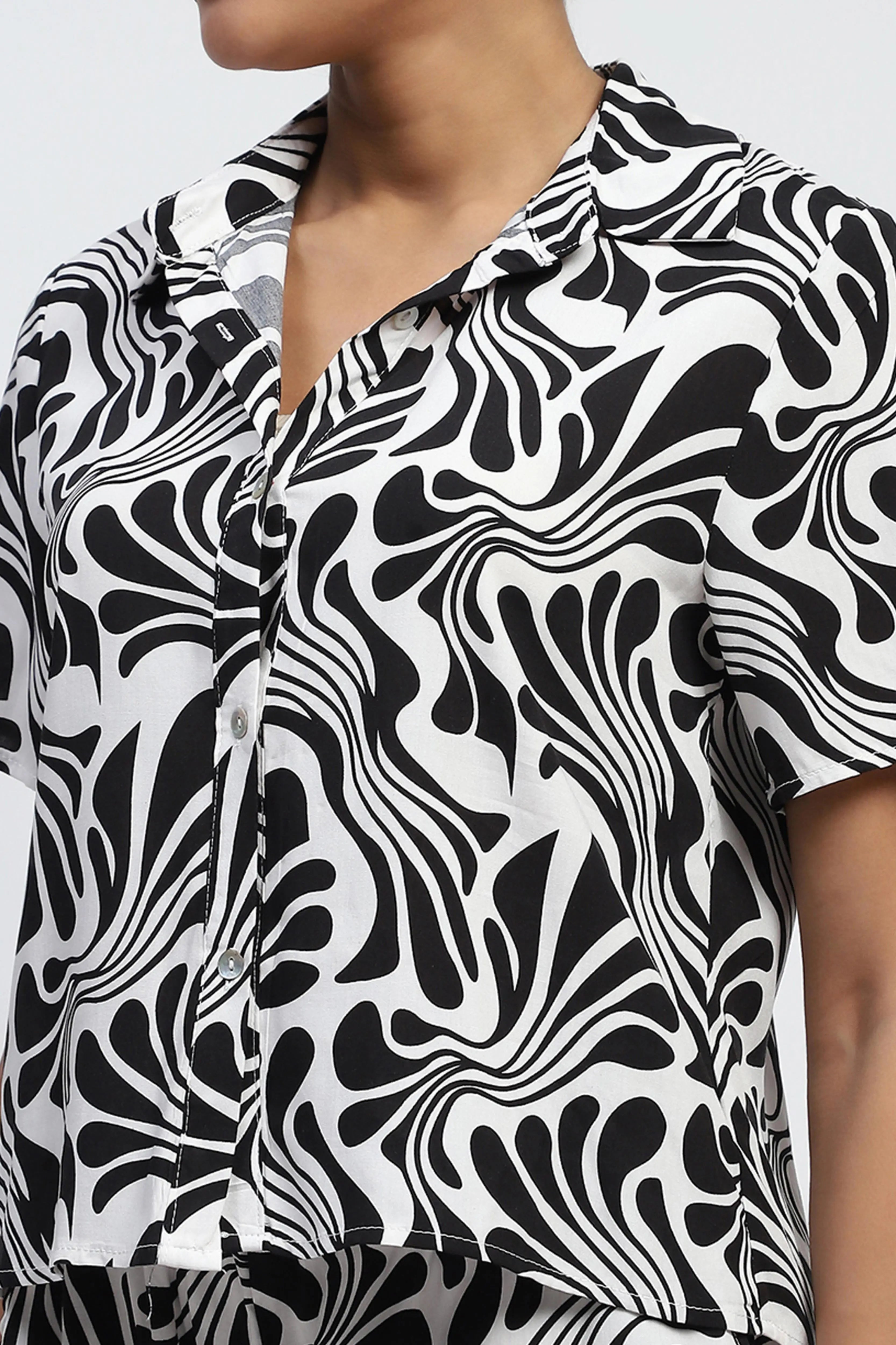 Black Abstract Print Rayon Nightsuit - Global Republic