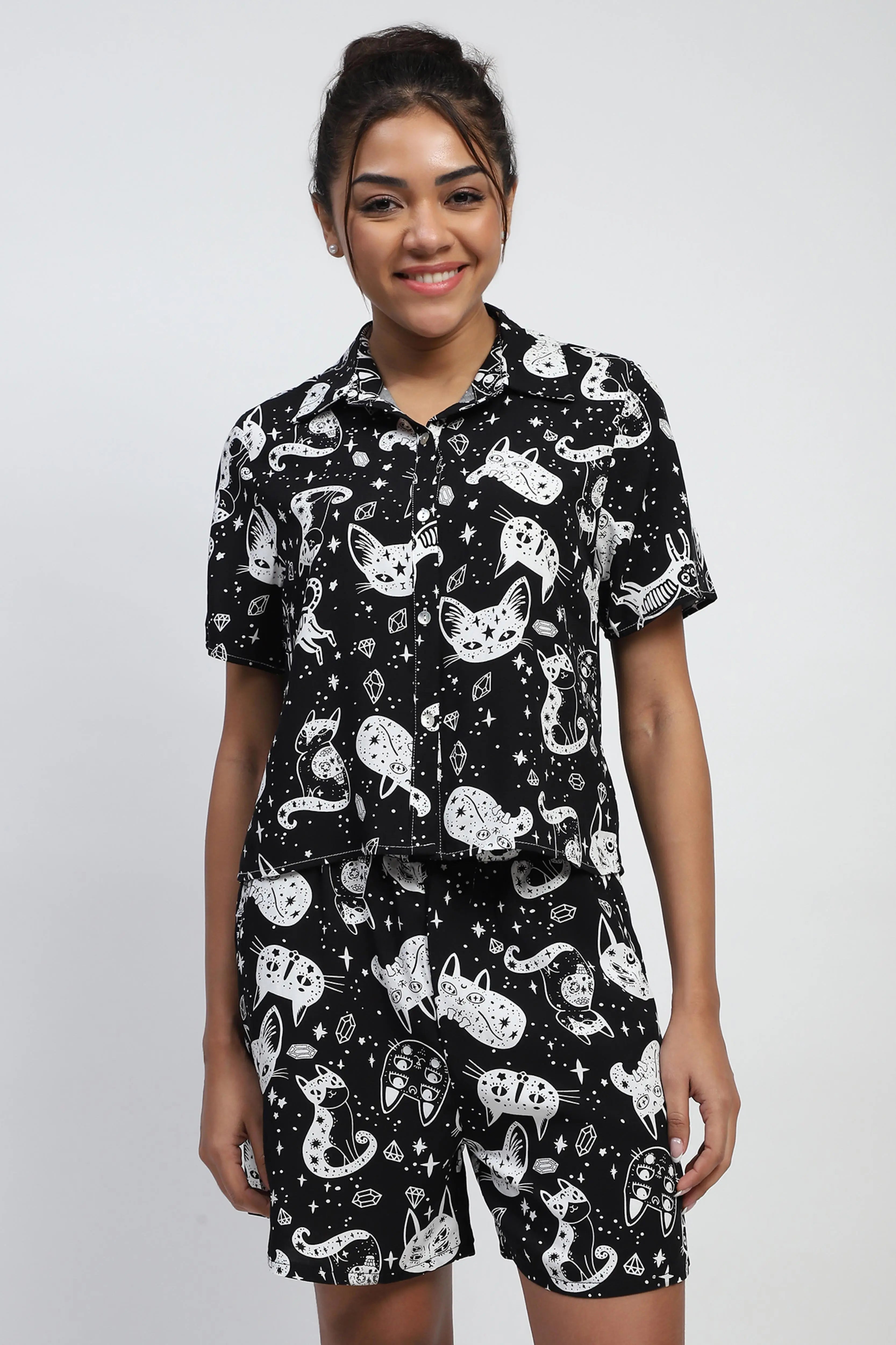 Black Abstract Print Rayon Loose Fit Shirt - Global Republic