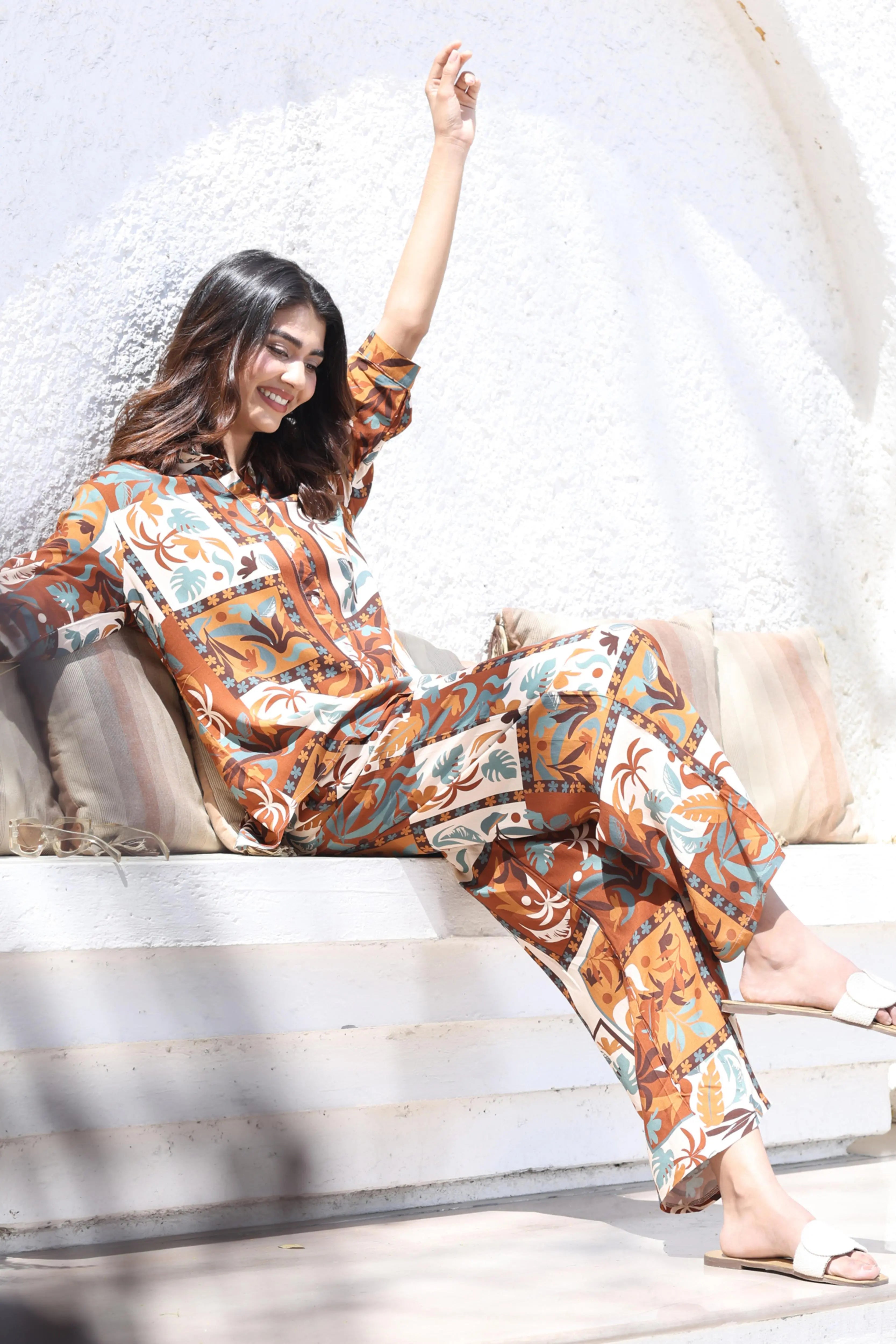 Brown Digital Print Rayon Nightsuit - Global Republic