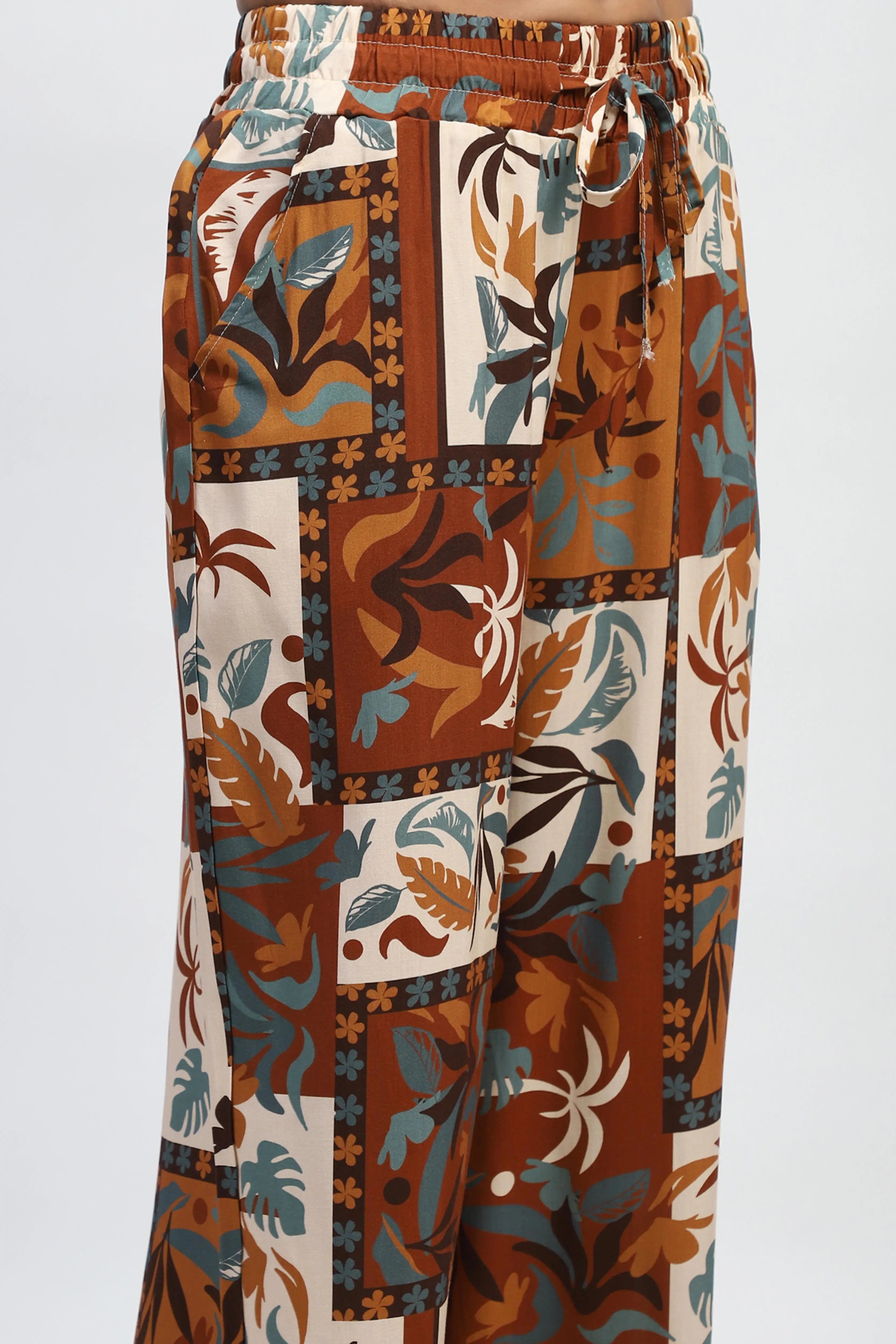 Brown Digital Print Rayon Nightsuit - Global Republic