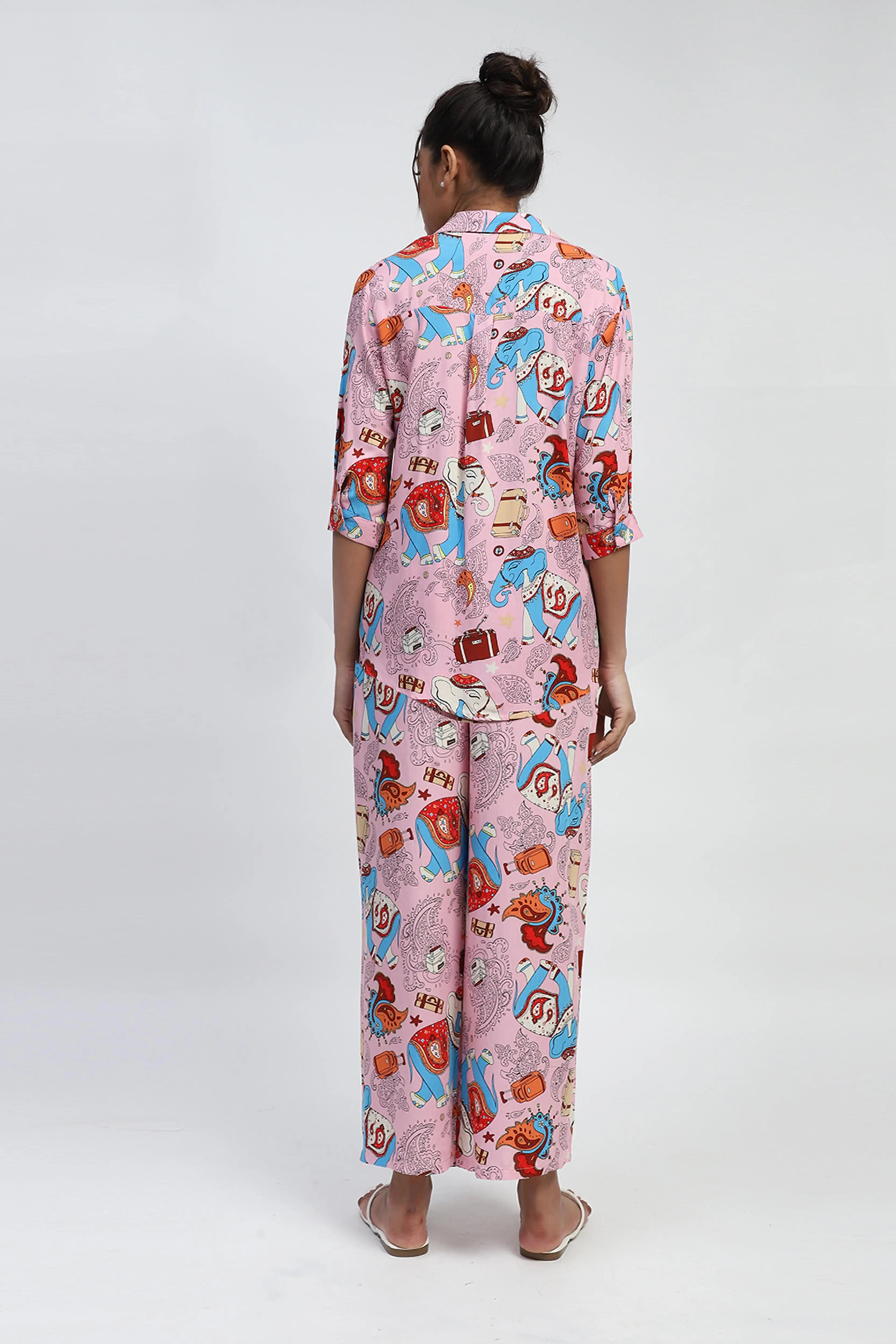 Pink Rayon Graphic Print Nightsuit - Global Republic