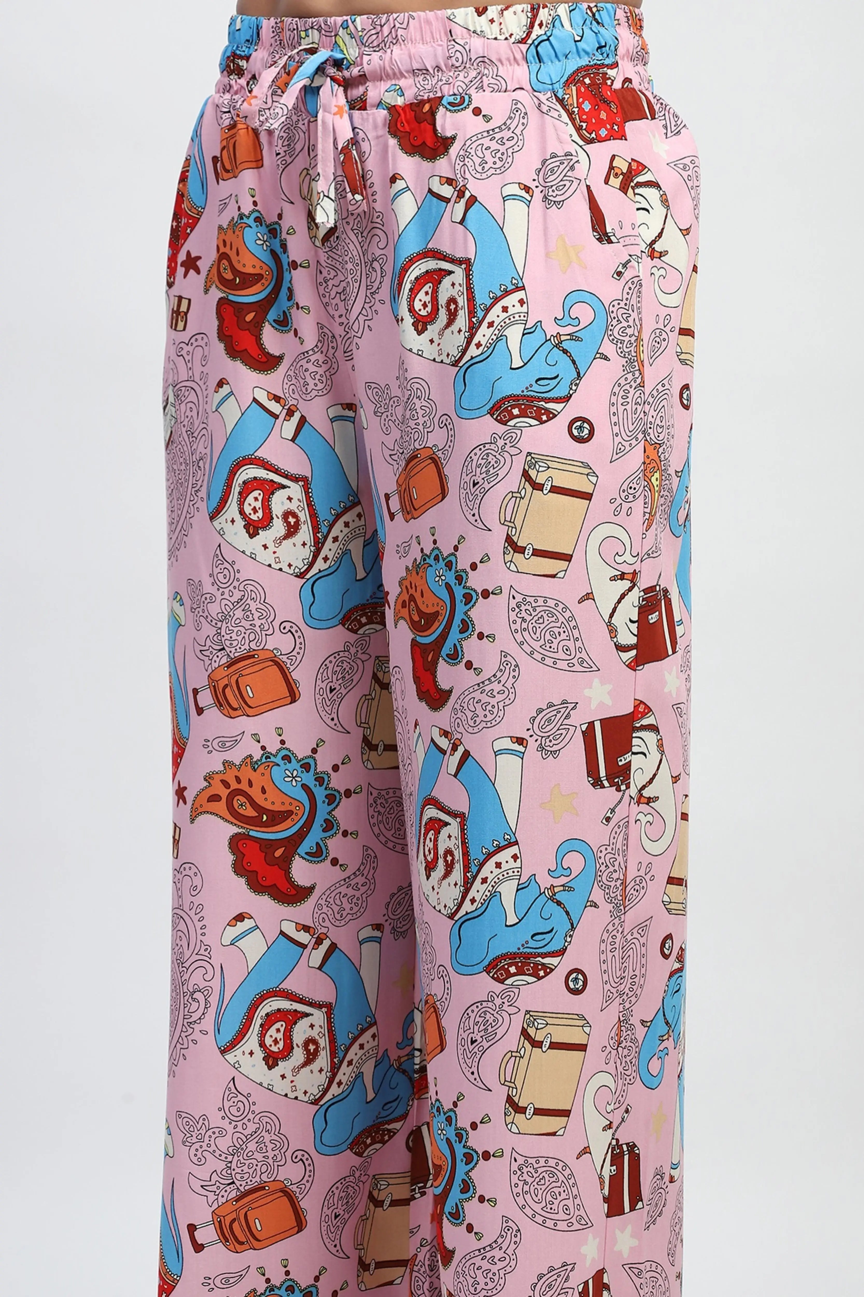 Pink Rayon Graphic Print Nightsuit - Global Republic