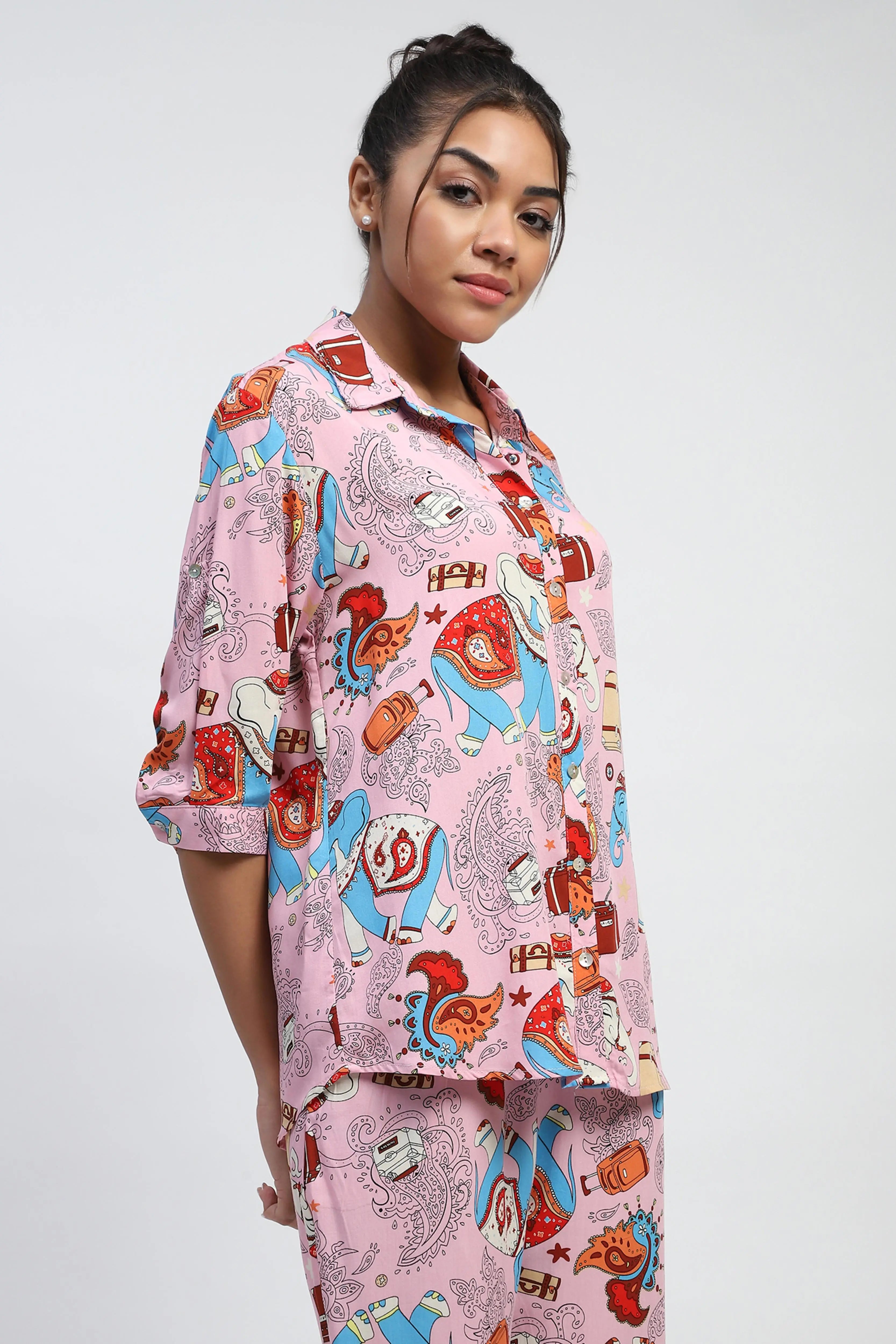 Pink Graphic Print Rayon Loose Fit Shirt - Global Republic