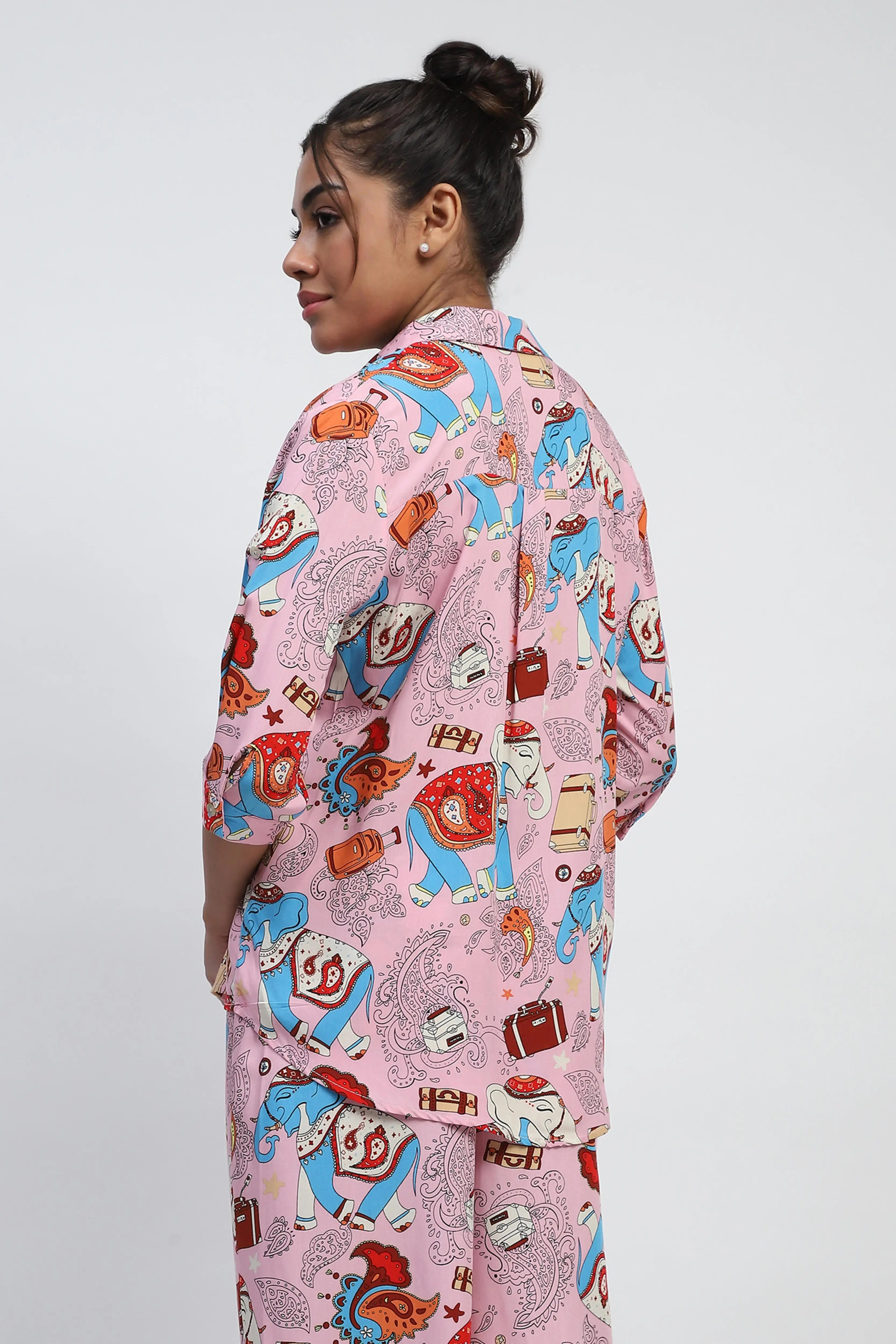 Pink Graphic Print Rayon Loose Fit Shirt - Global Republic
