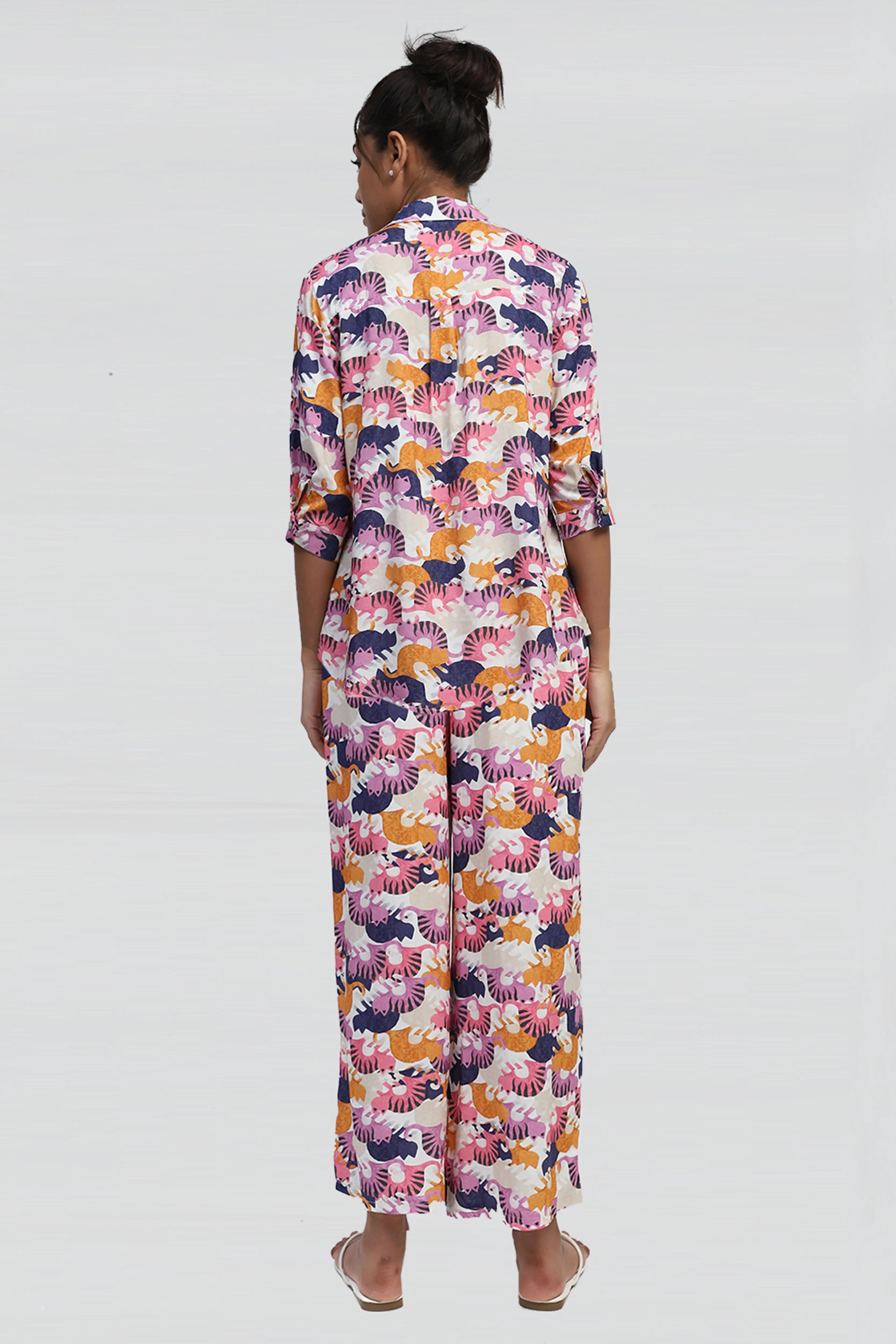 Multicolor Printed Rayon Nightsuit - Global Republic