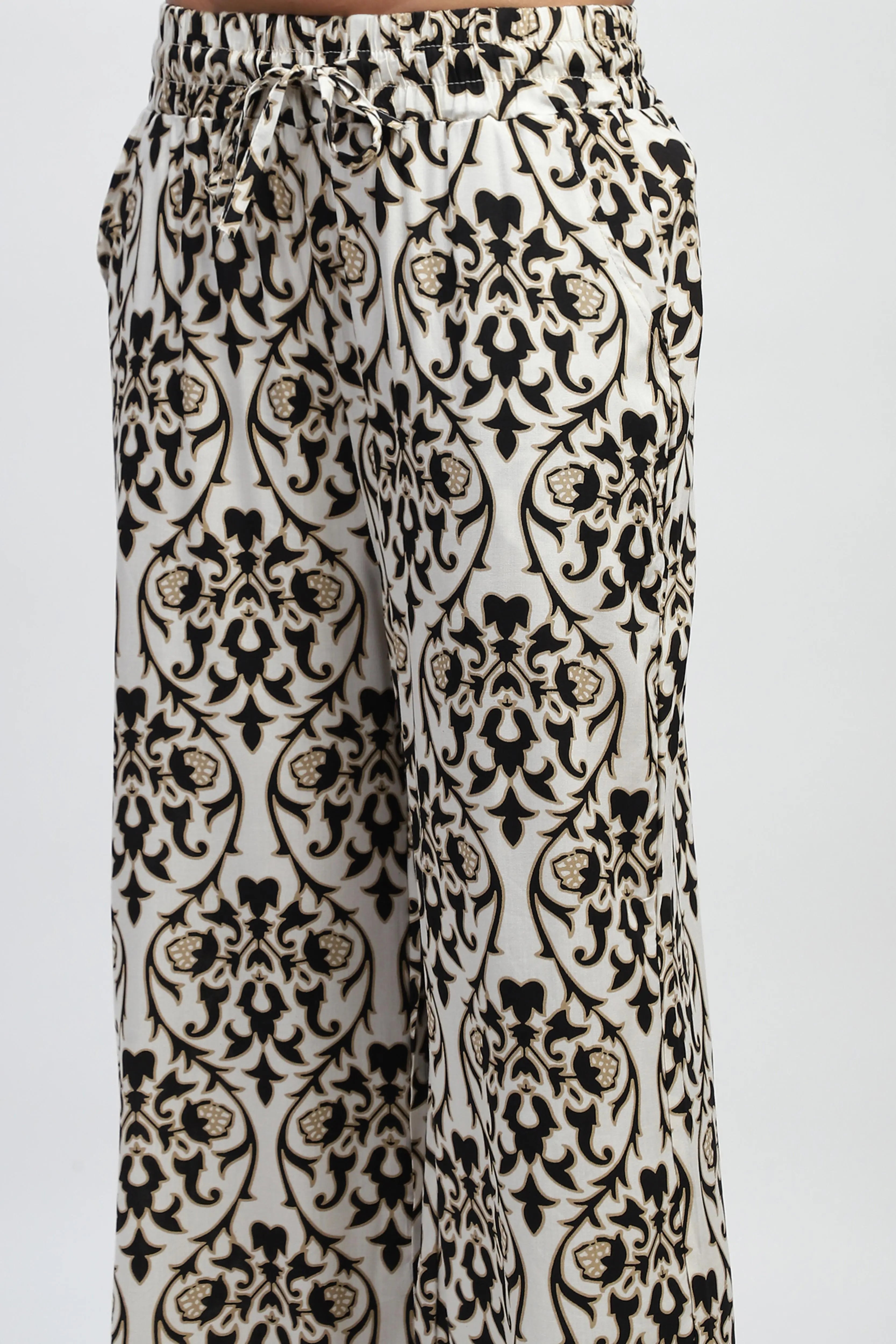 Black Rayon Abstract Print Nightsuit - Global Republic