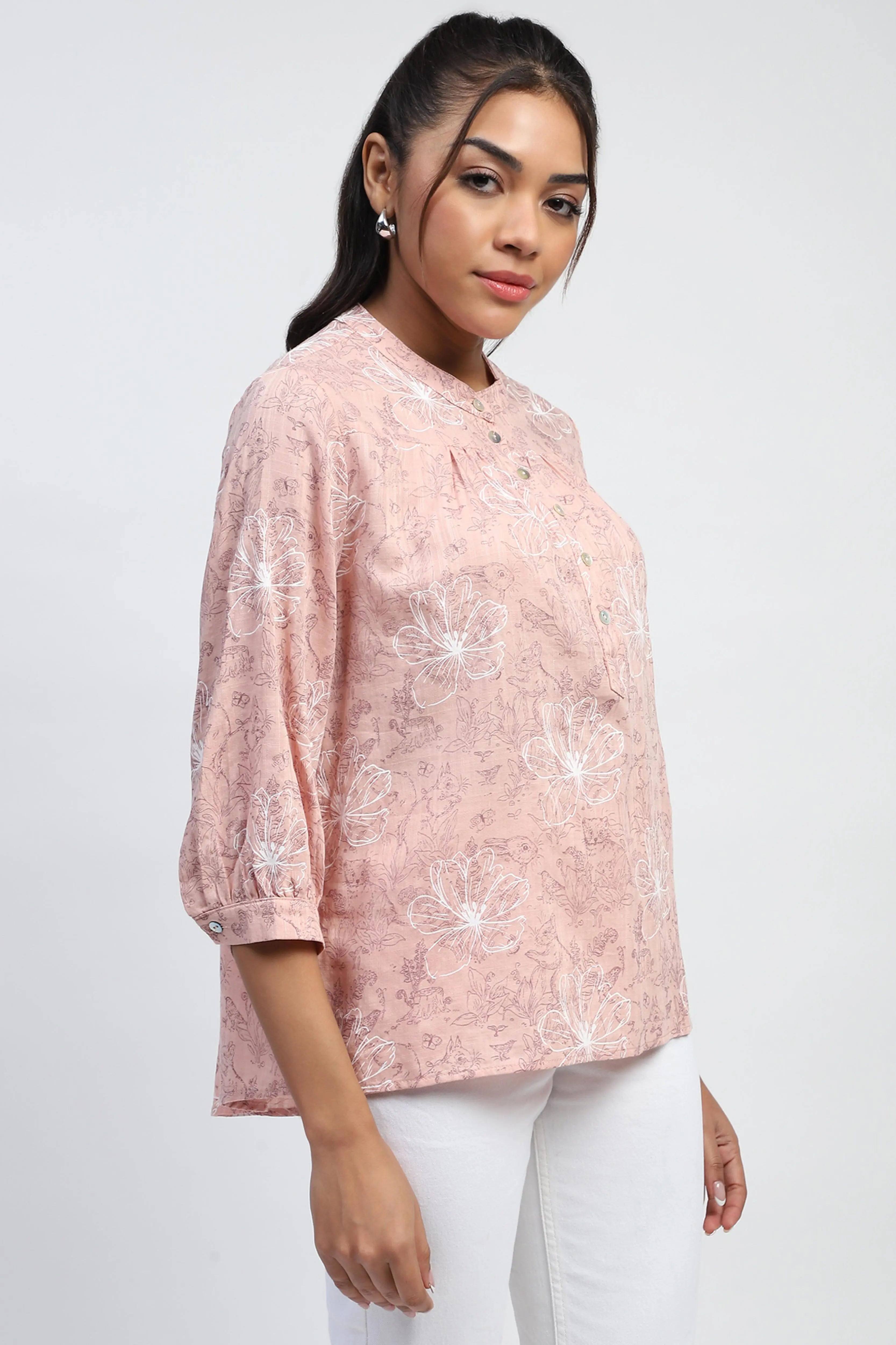 Pink Printed Cotton Blend Top - Global Republic