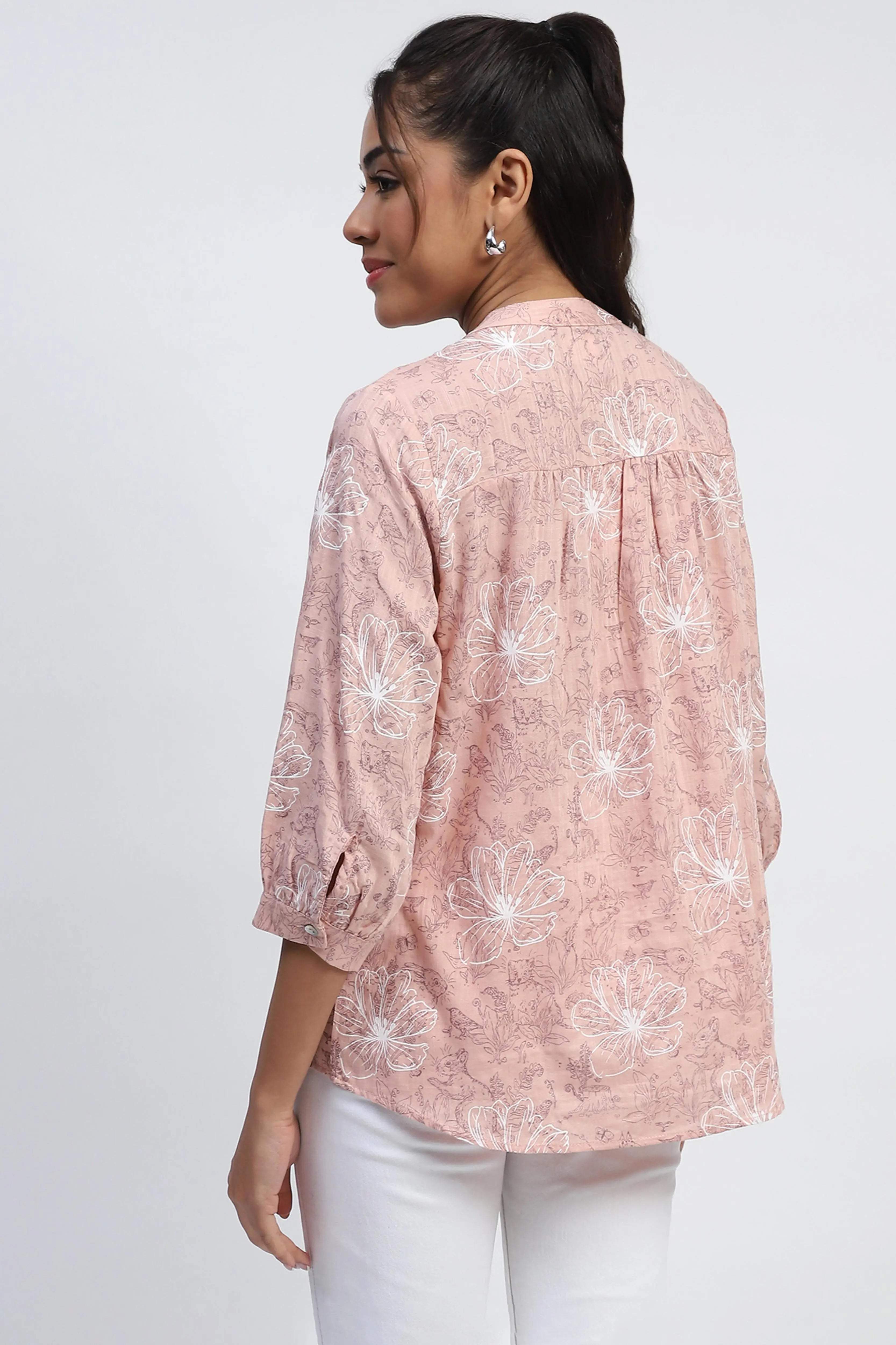 Pink Printed Cotton Blend Top - Global Republic