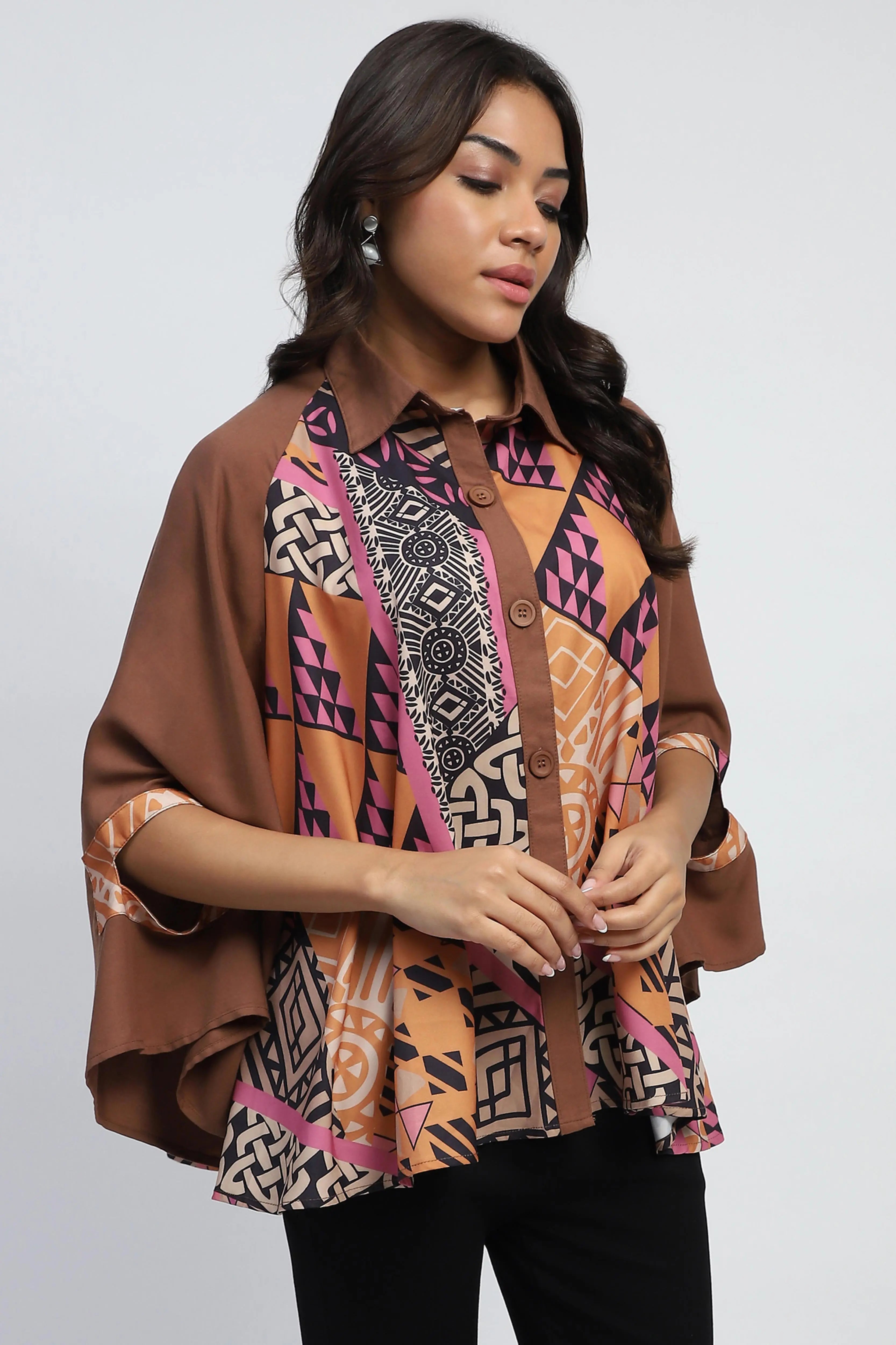 Rust Digital Oversized Cape - Global Republic