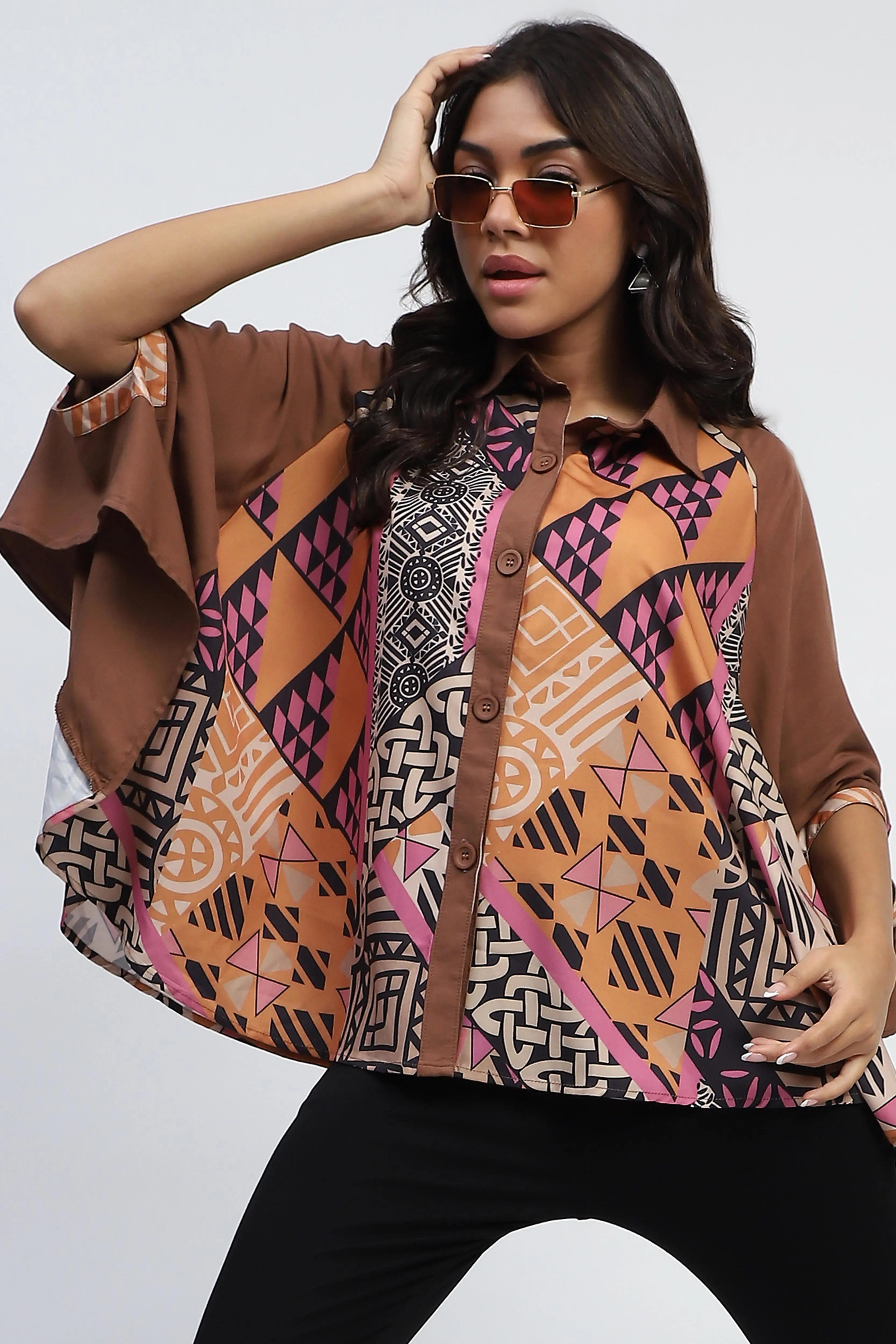 Rust Digital Oversized Cape - Global Republic