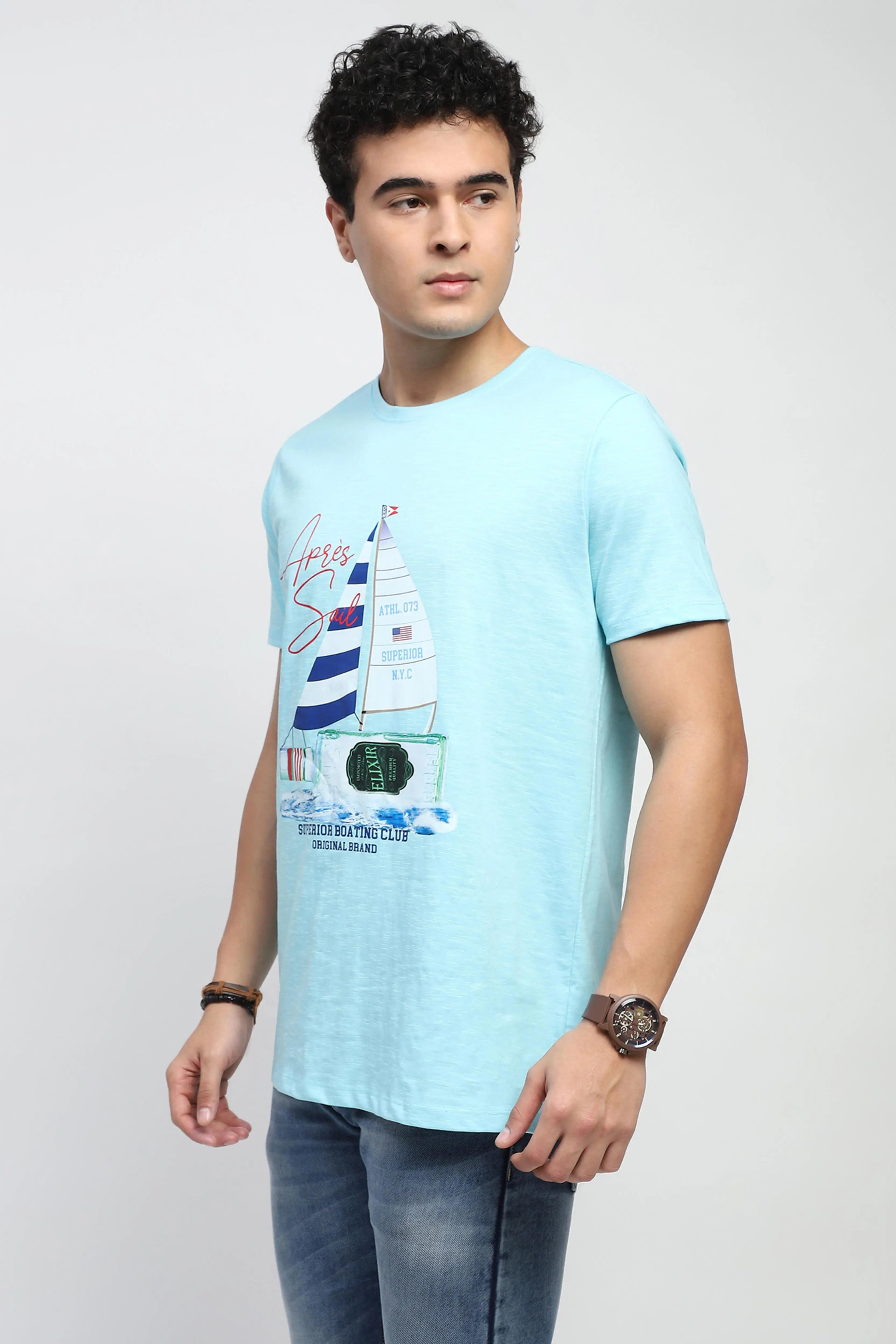 Aqua Graphic Cotton T-Shirt - Global Republic