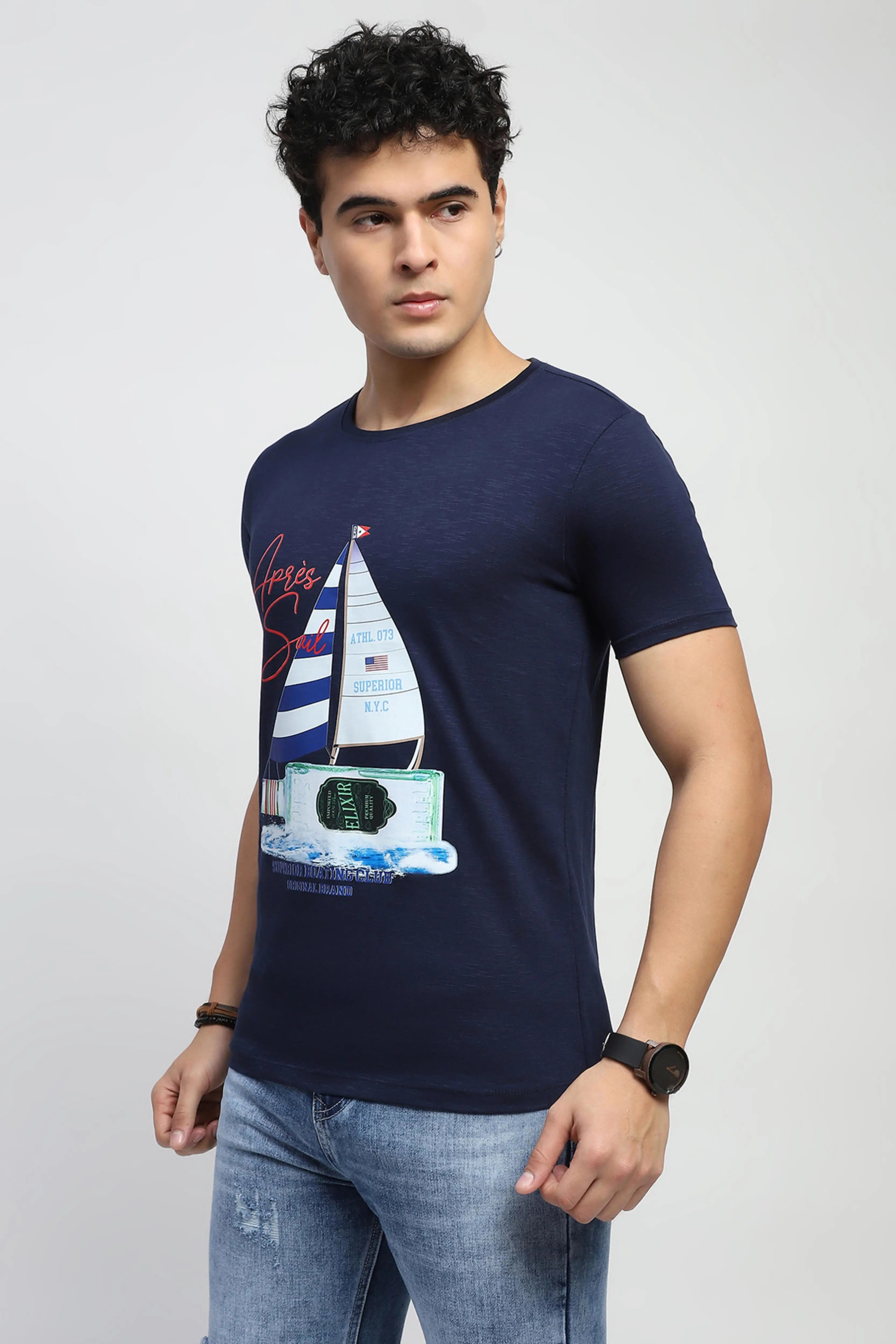Navy Graphic Cotton T-Shirt - Global Republic