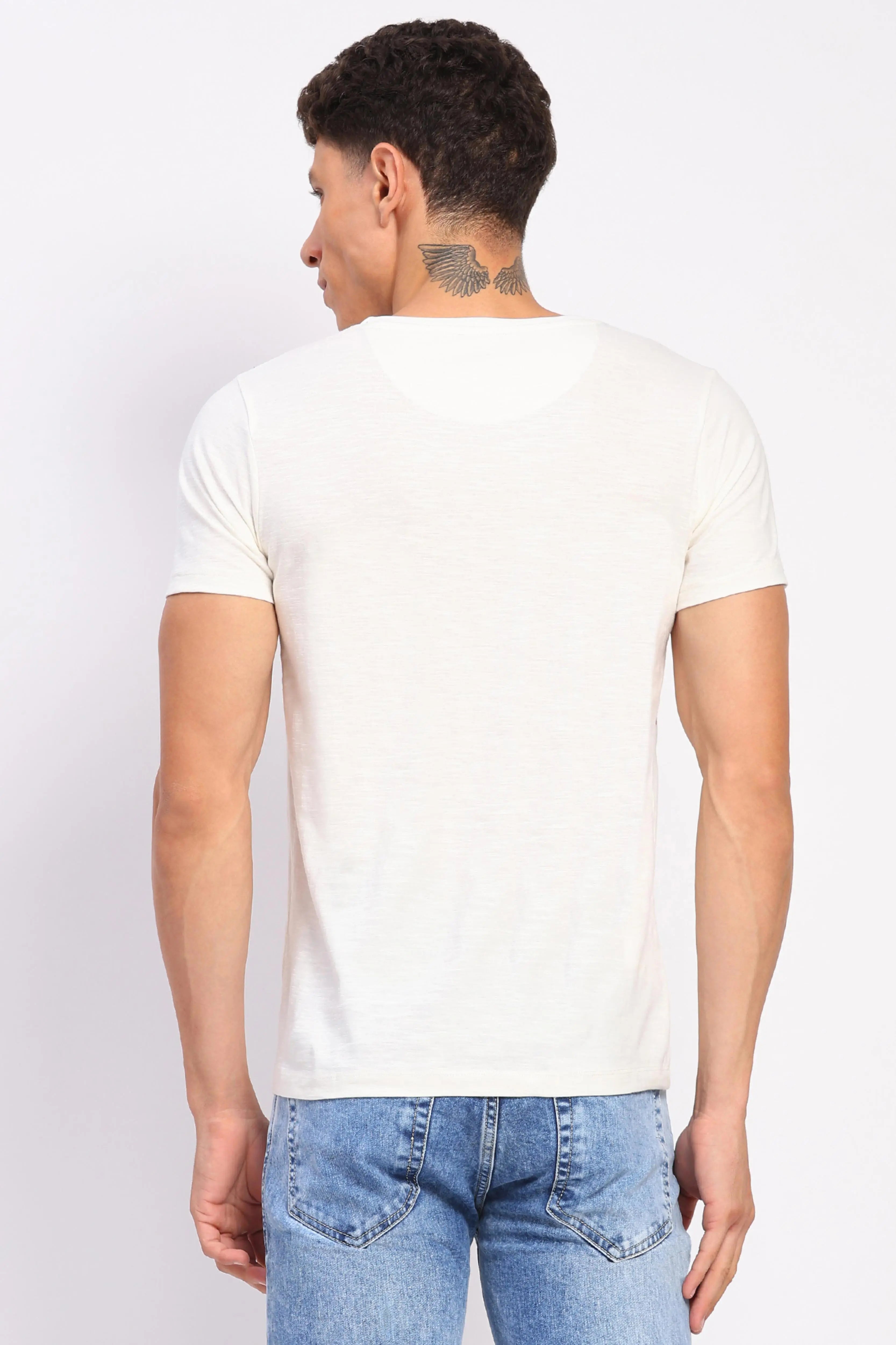 White Cotton Typographic Print & Embroidered T-Shirt - Global Republic