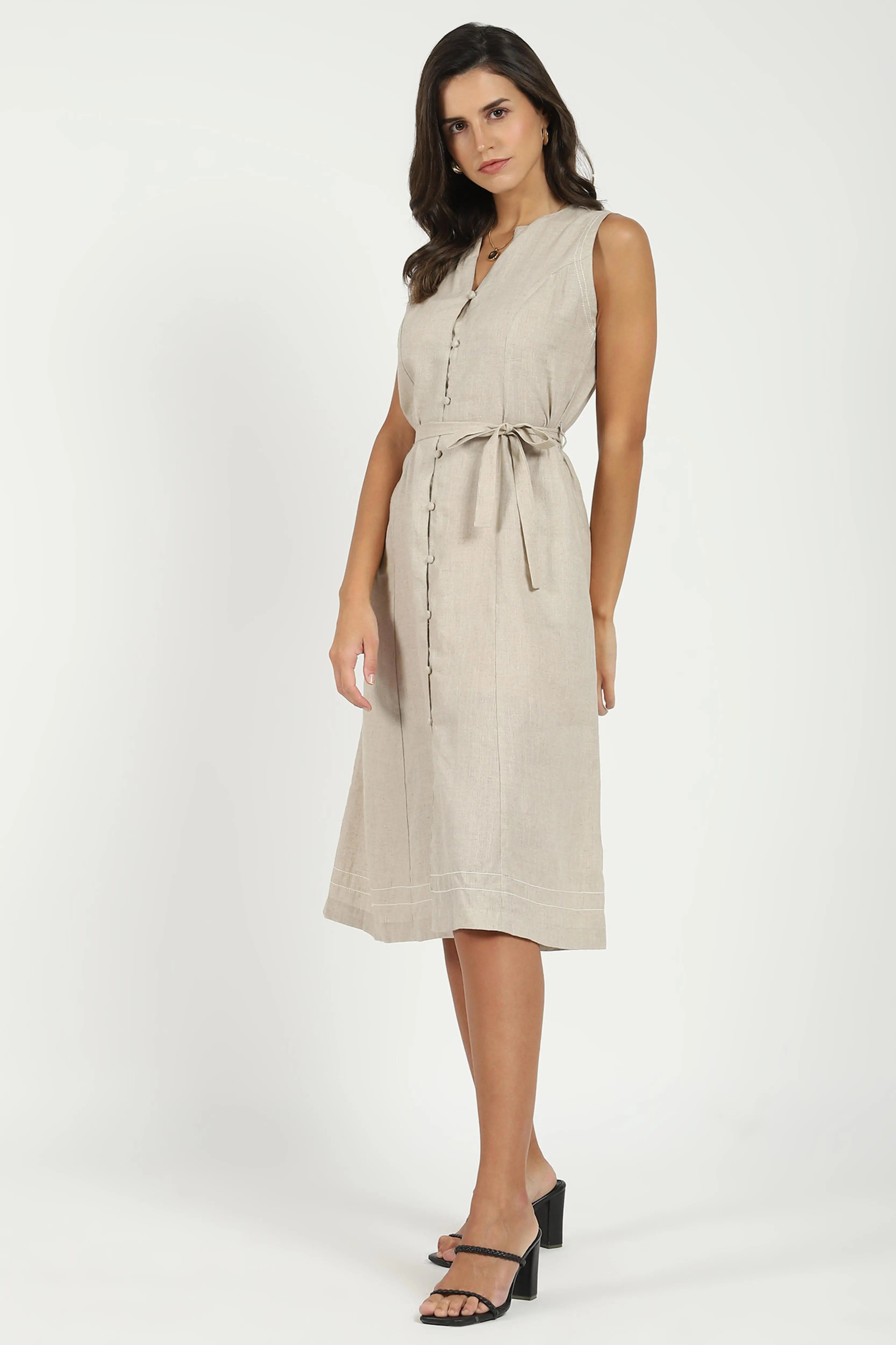 Natural Linen A-Line Dress - Global Republic