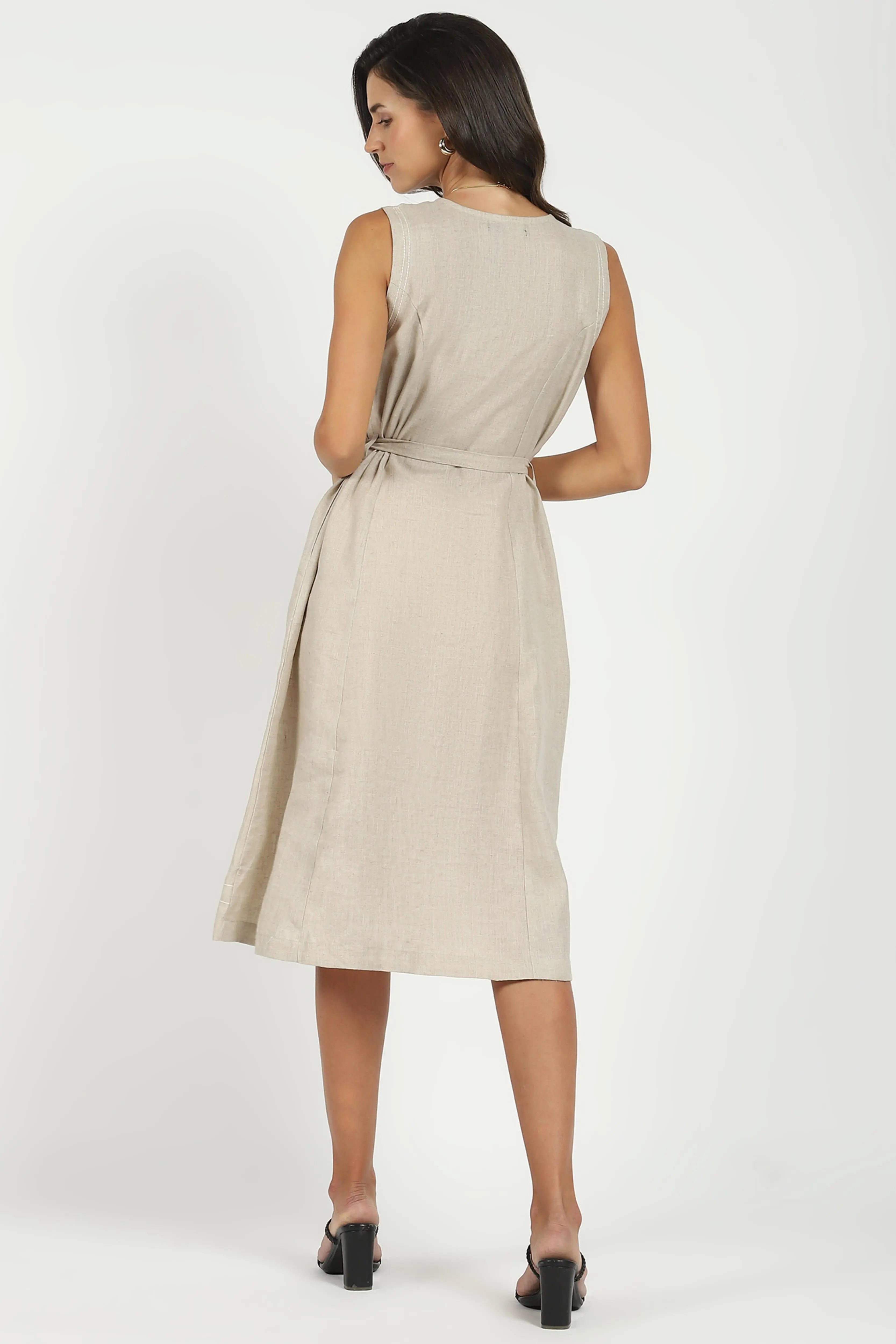 Natural Linen A-Line Dress - Global Republic