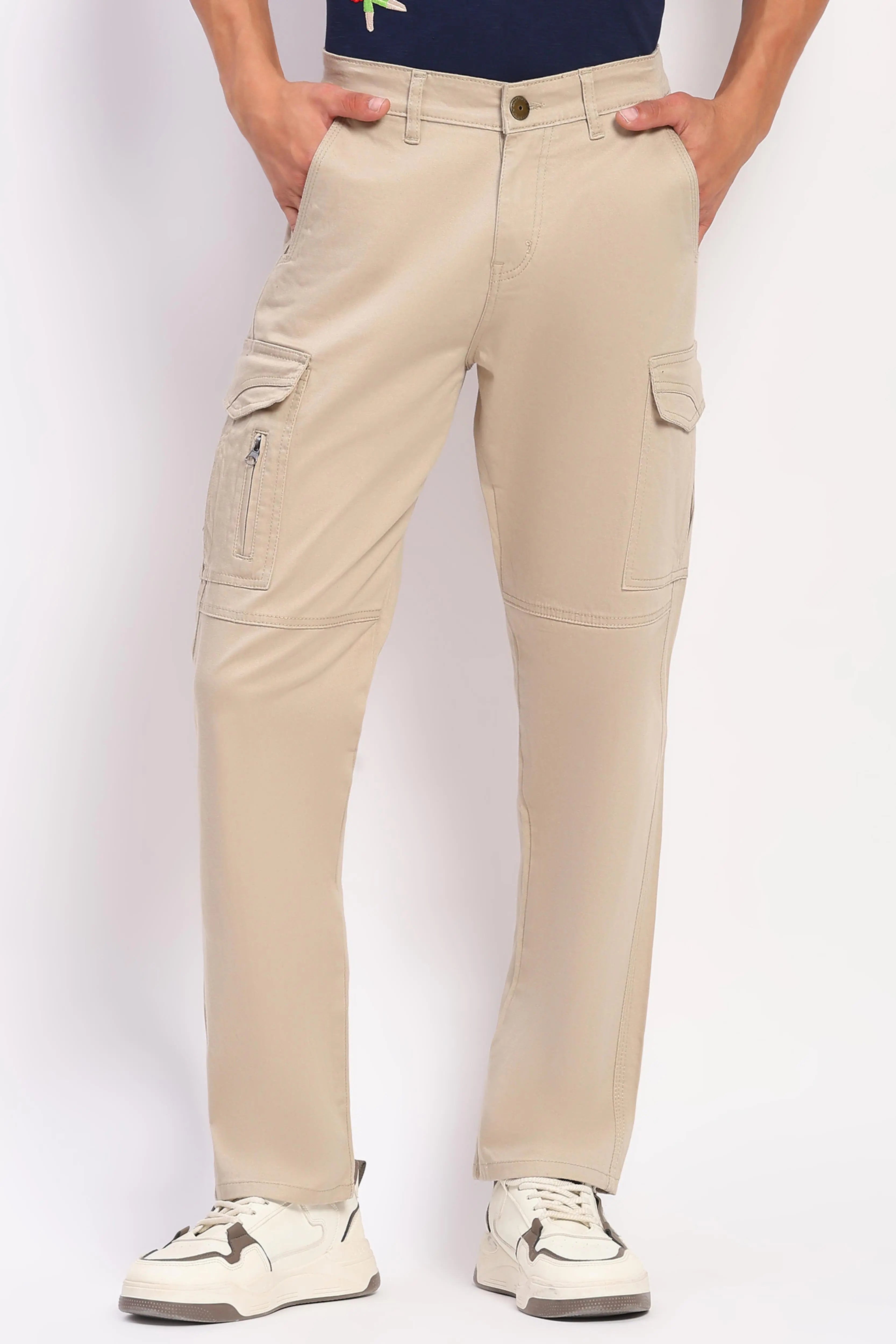 Fawn Cotton Blend Regular Fit Cargo - Global Republic