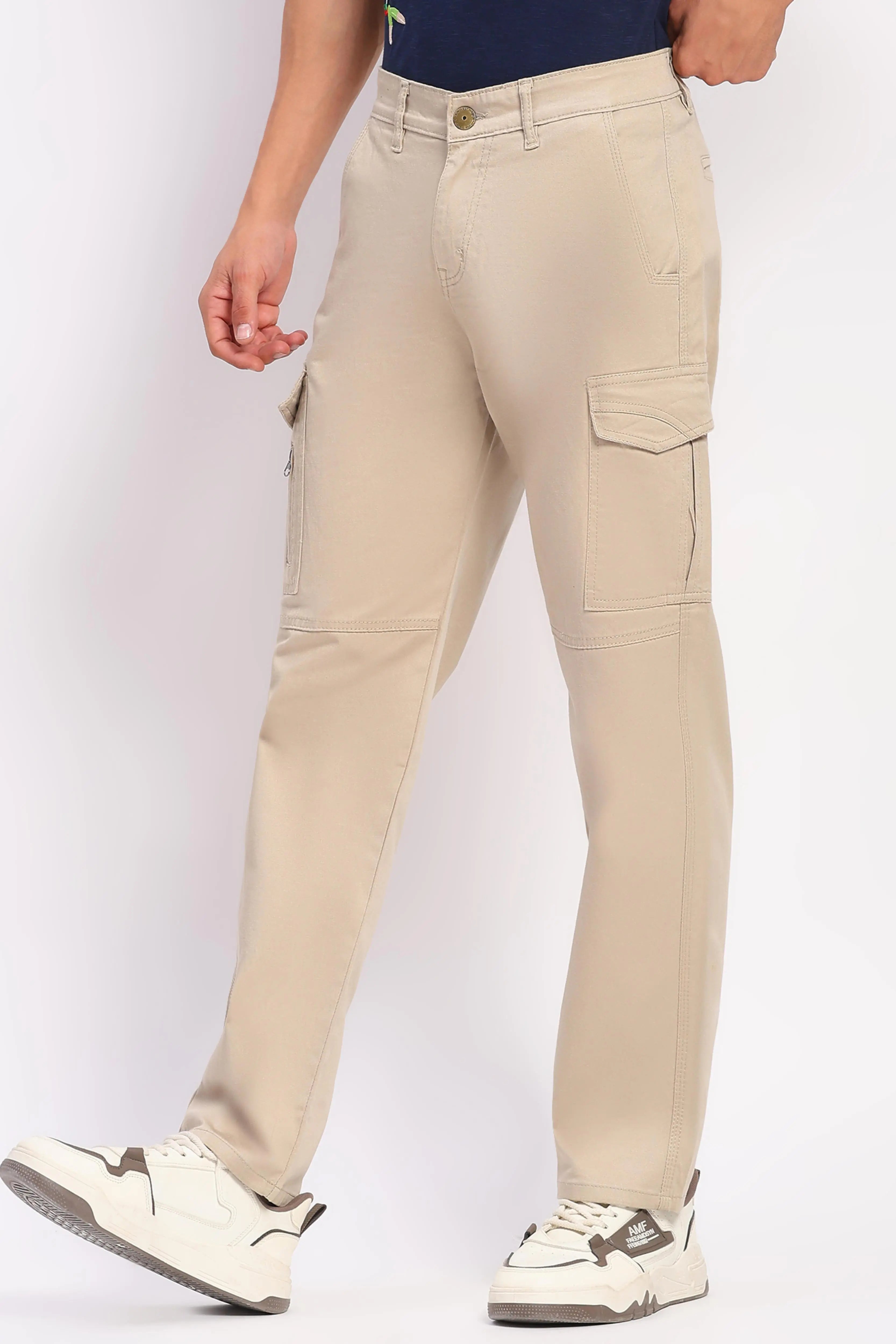 Fawn Cotton Blend Regular Fit Cargo - Global Republic