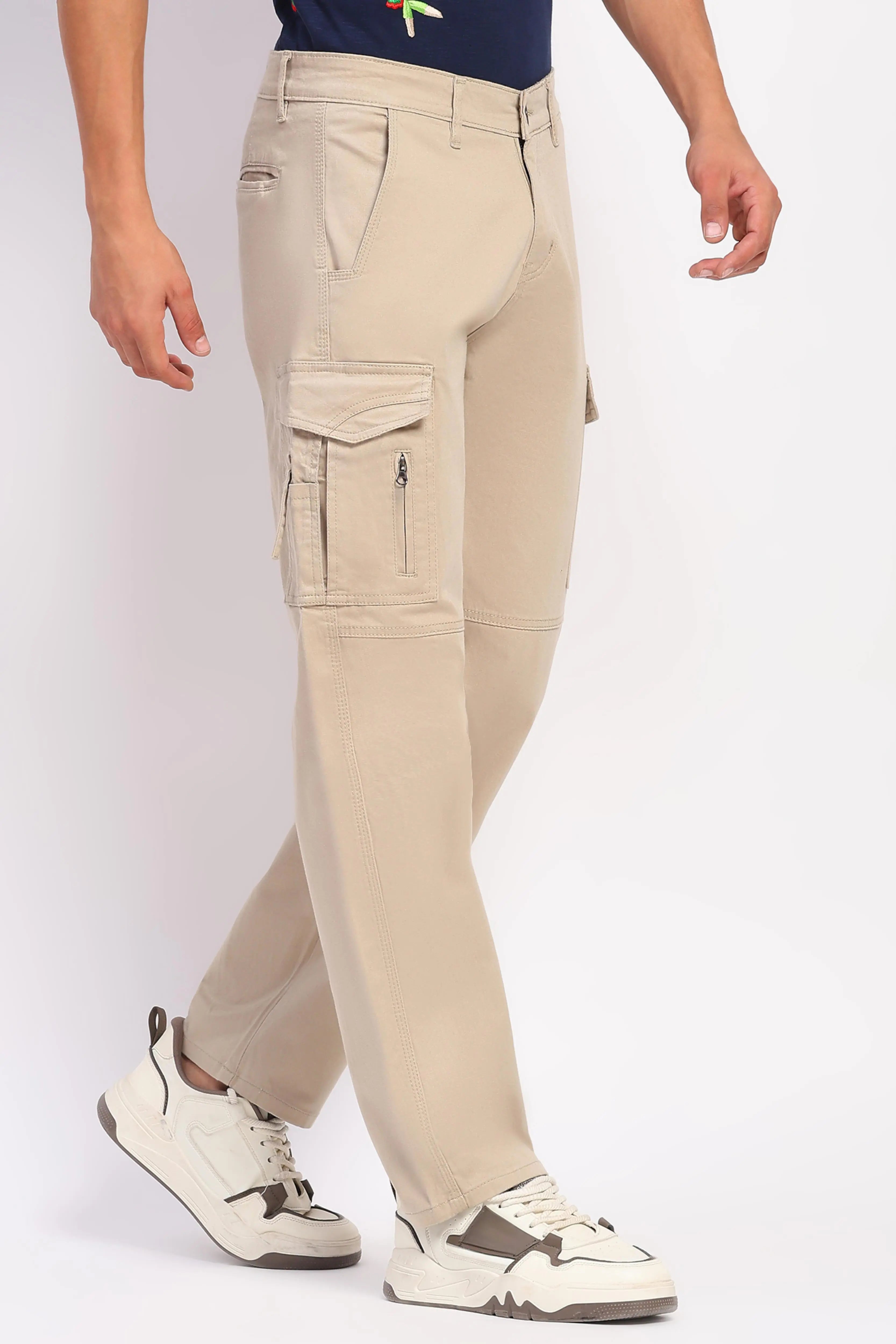 Fawn Cotton Blend Regular Fit Cargo - Global Republic