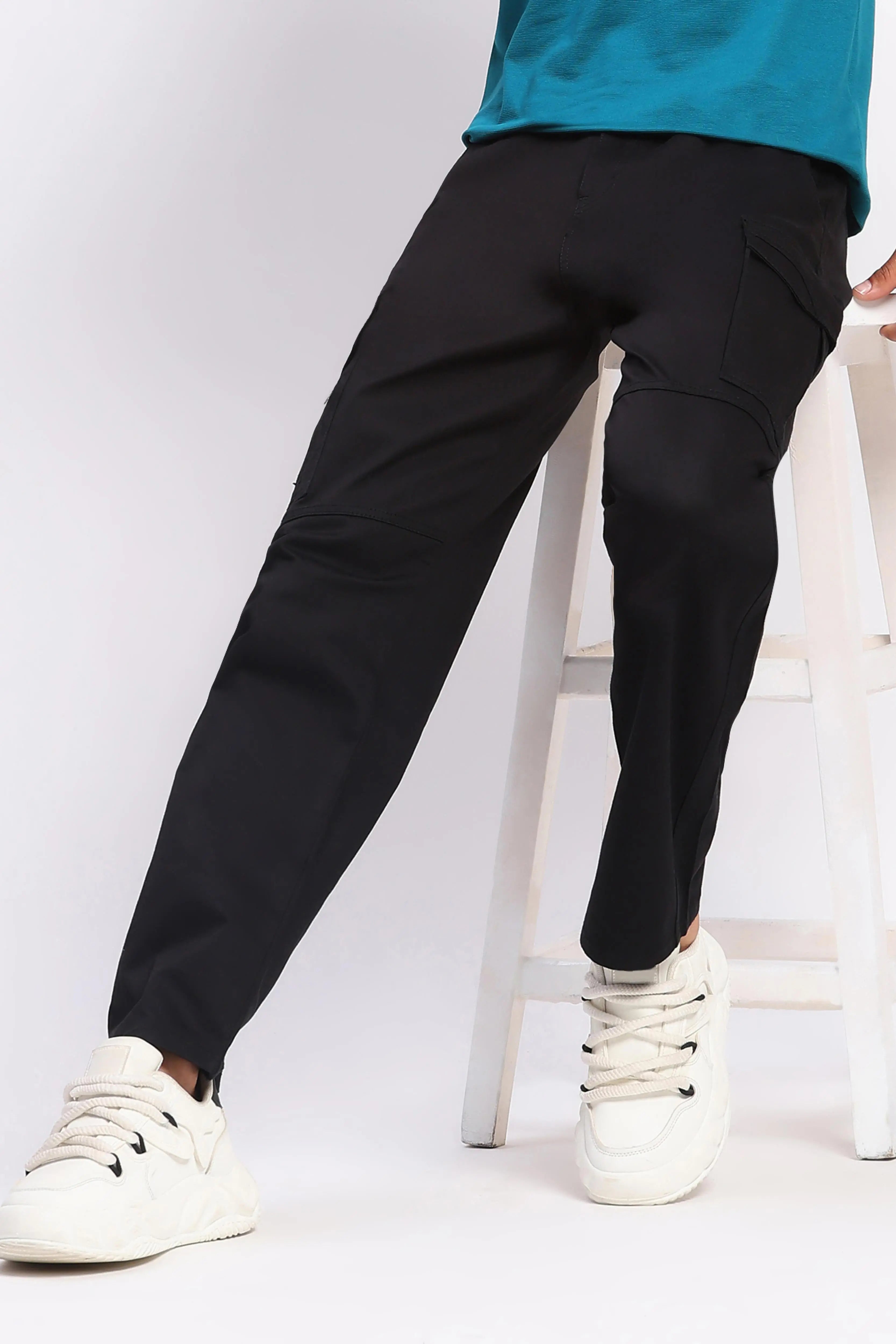 Black Cotton Blend Regular Fit Cargo - Global Republic