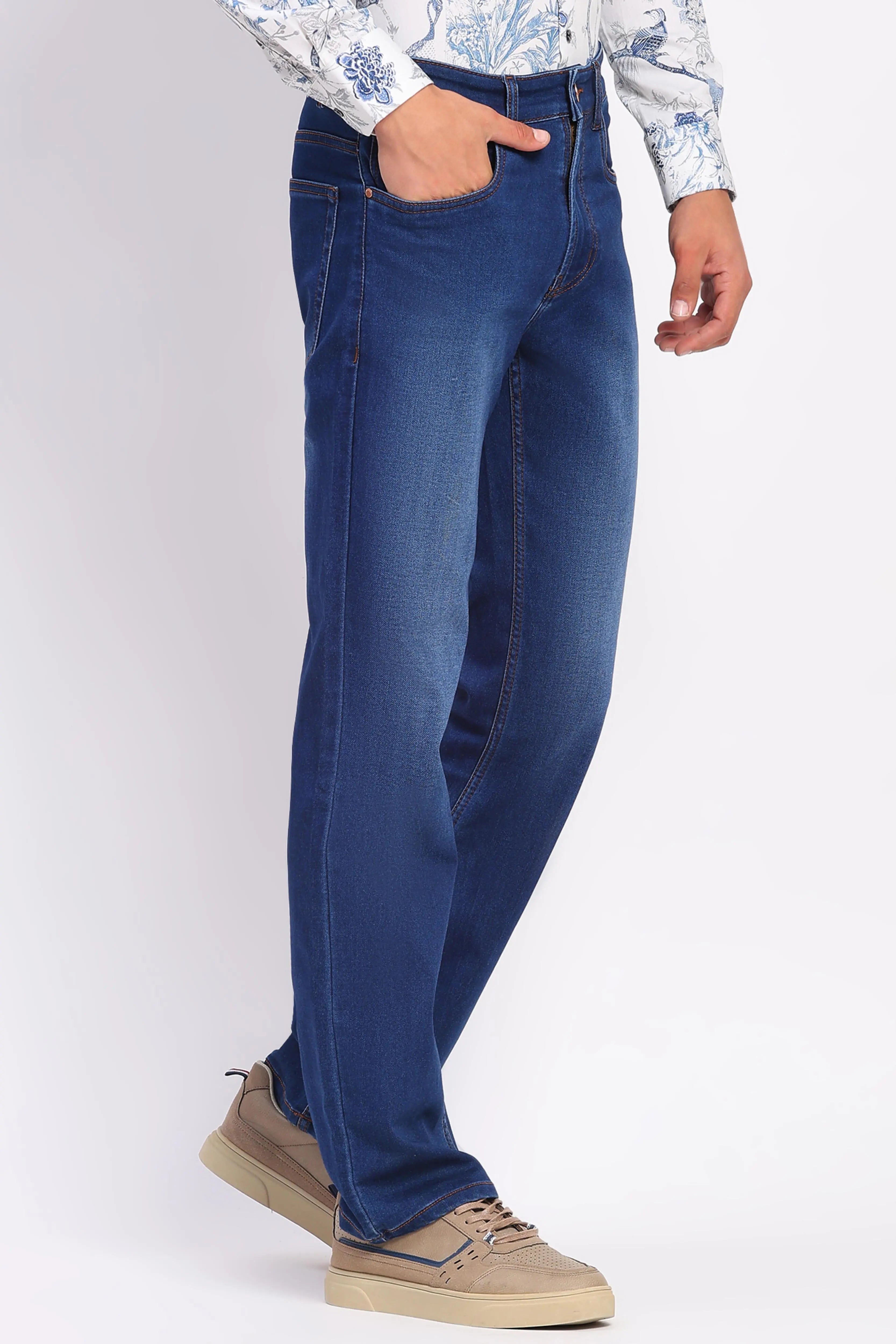 Stretchable Dark Blue Cotton Blend Jeans - Global Republic