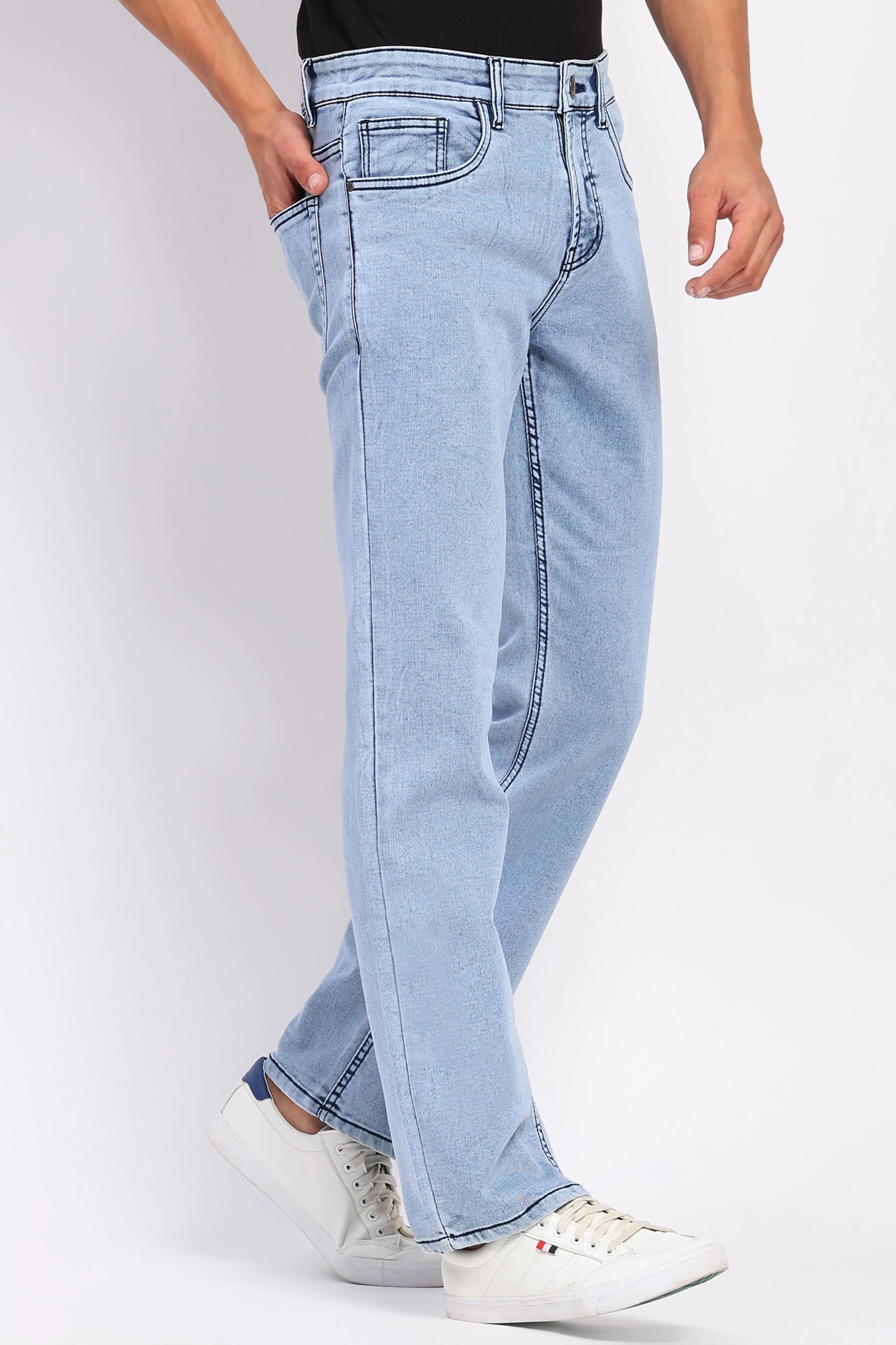 Stretchable Light Blue Cotton Blend Jeans - Global Republic