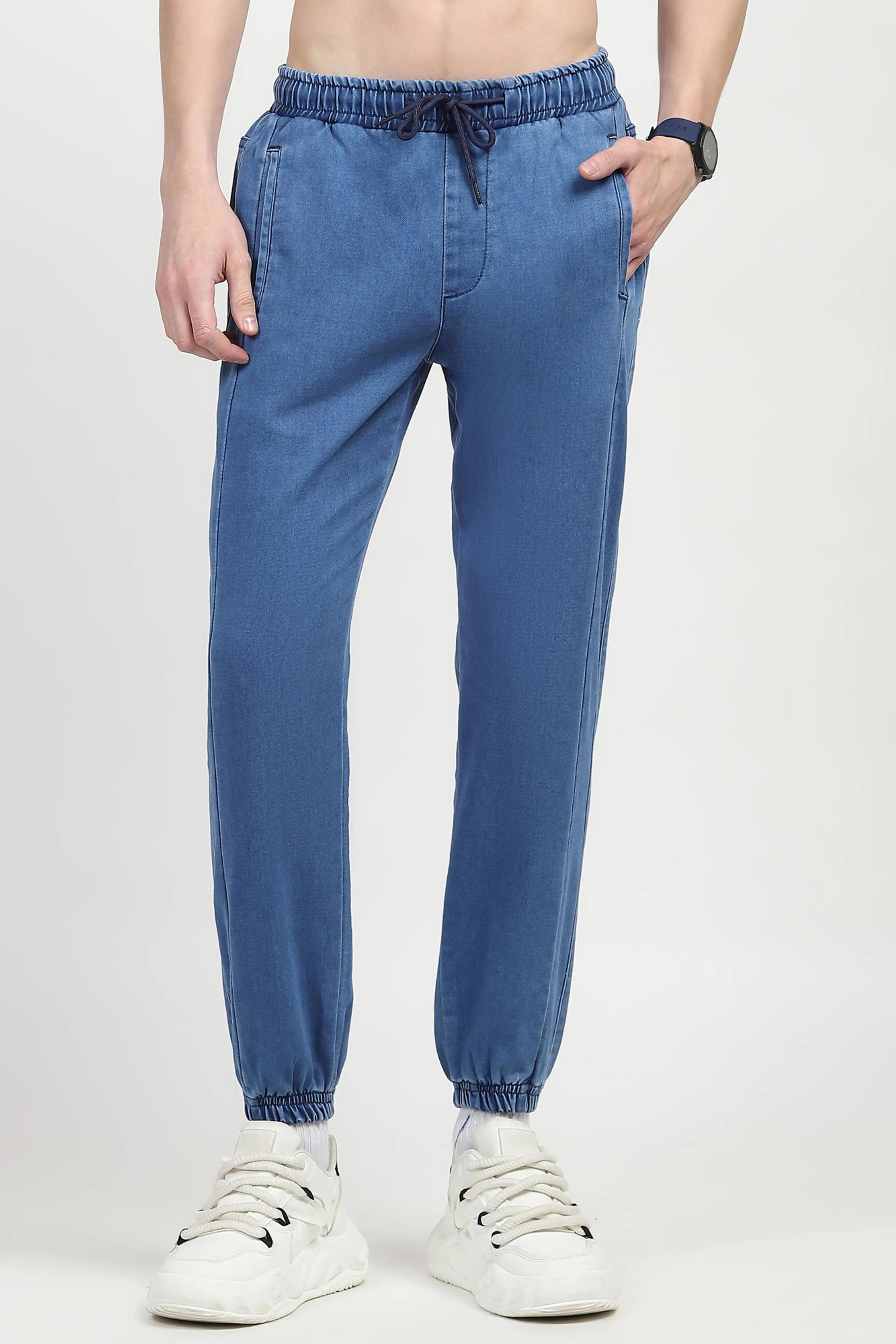 Blue Stretchable Cotton Joggers - Global Republic