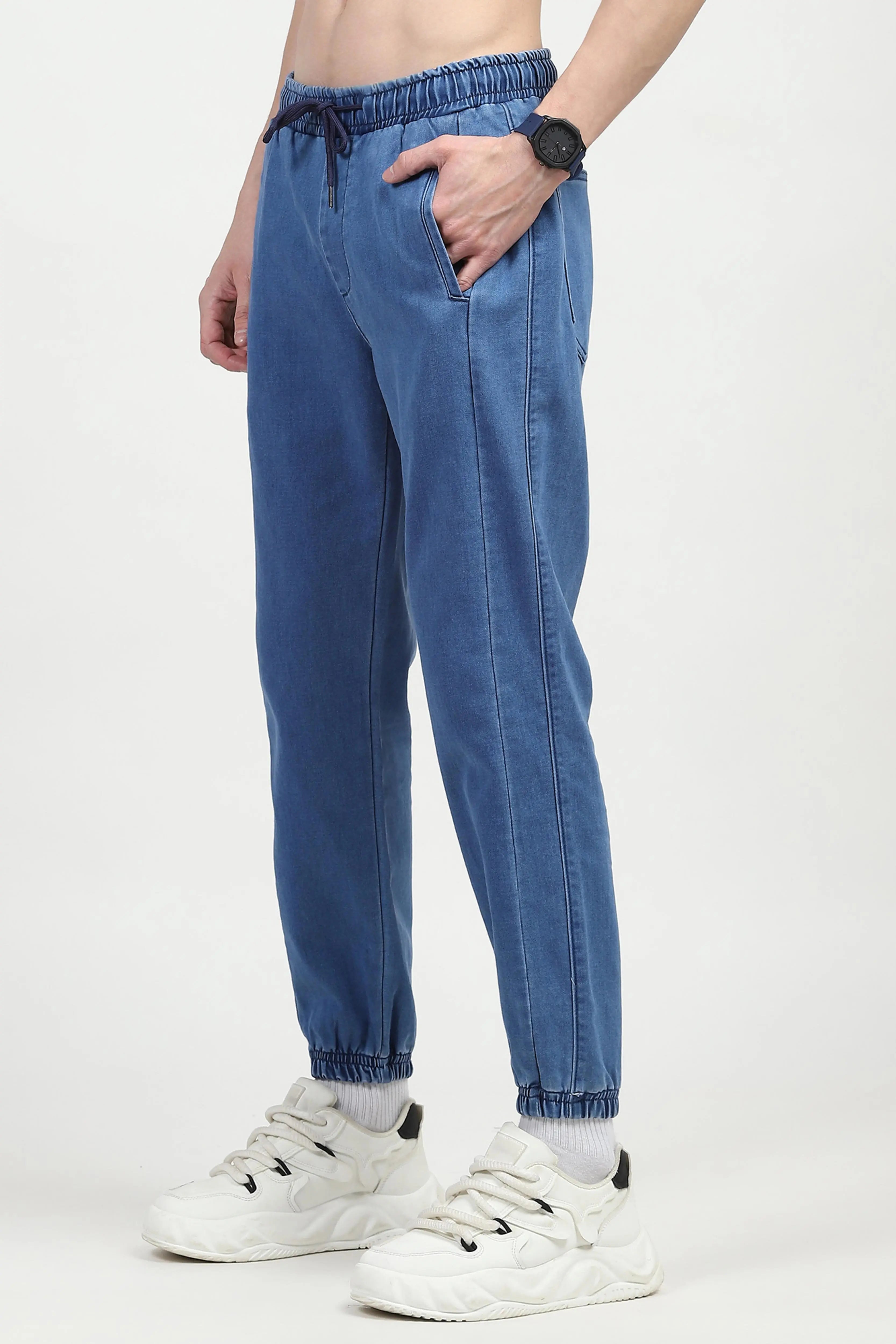 Blue Stretchable Cotton Joggers - Global Republic