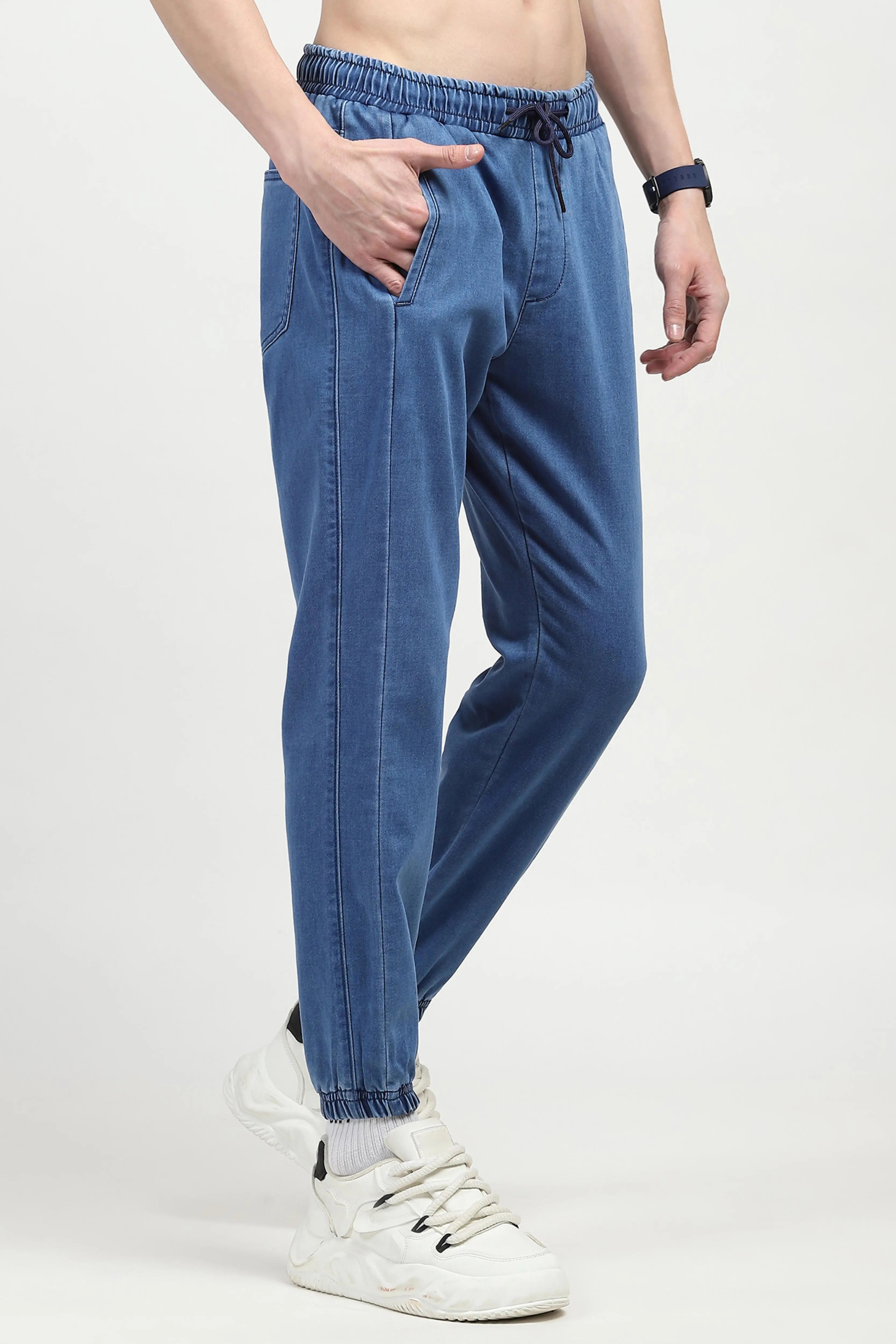 Blue Stretchable Cotton Joggers - Global Republic