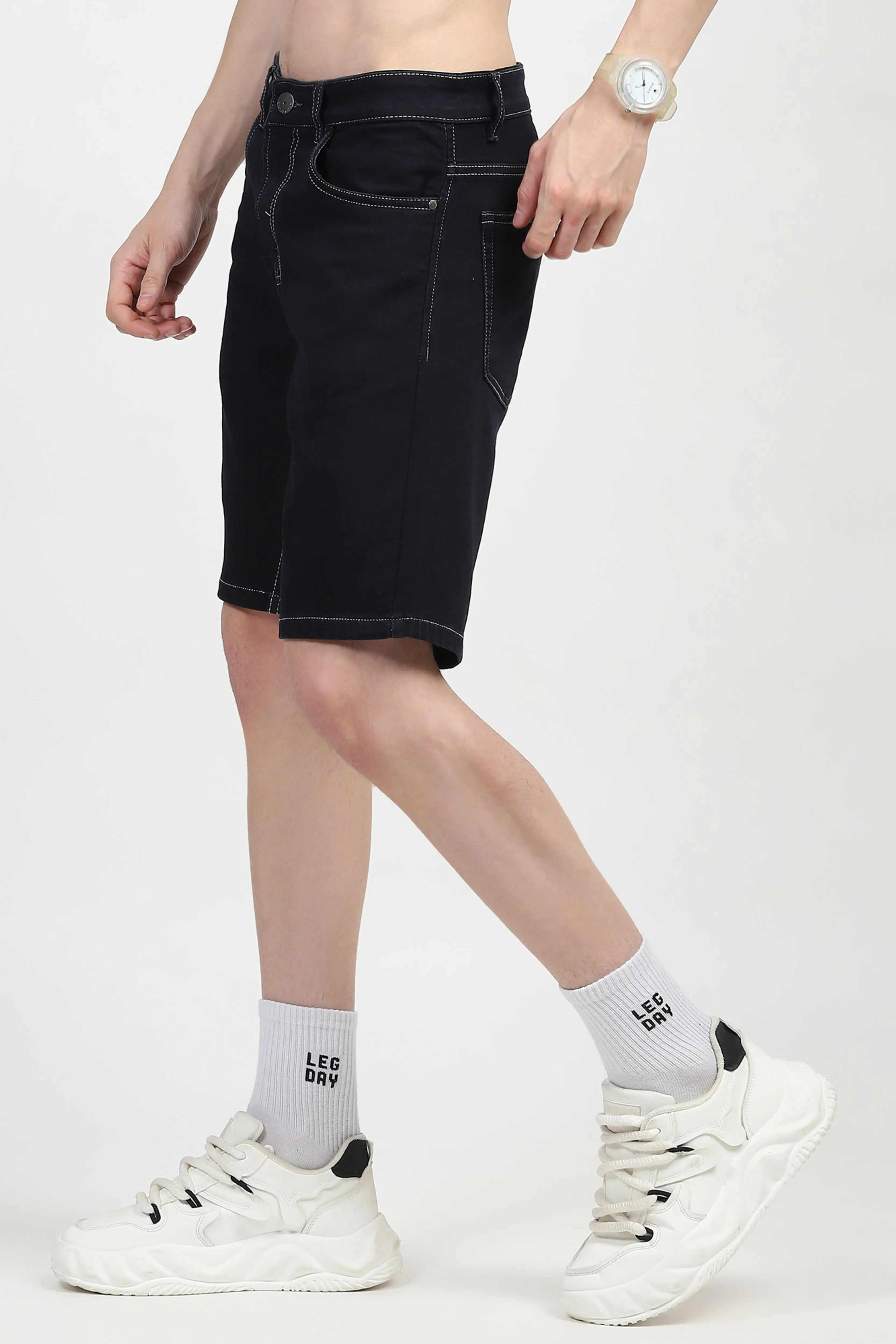 Navy Blue Cotton Denim Shorts - Global Republic