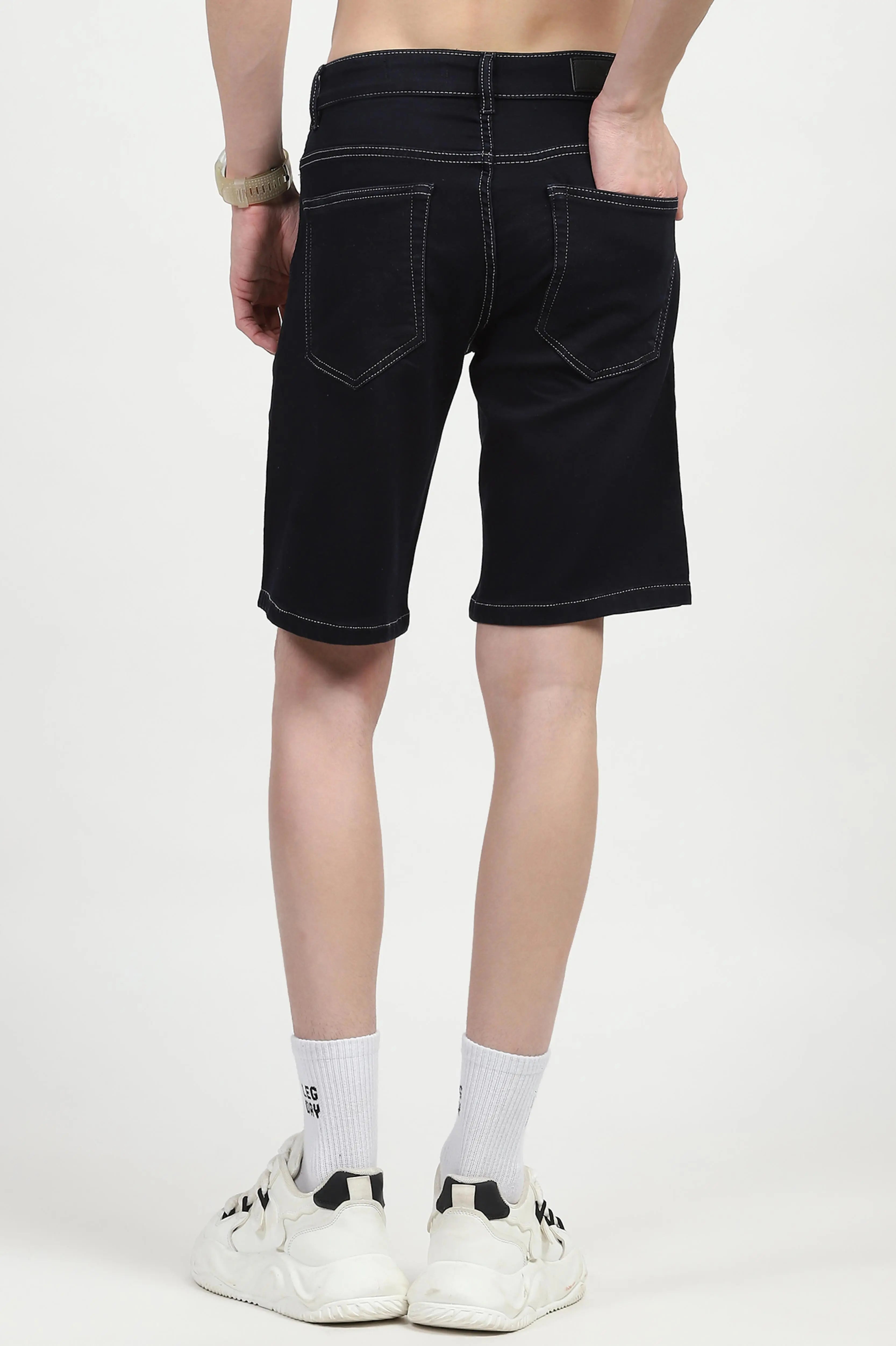 Navy Blue Cotton Denim Shorts - Global Republic