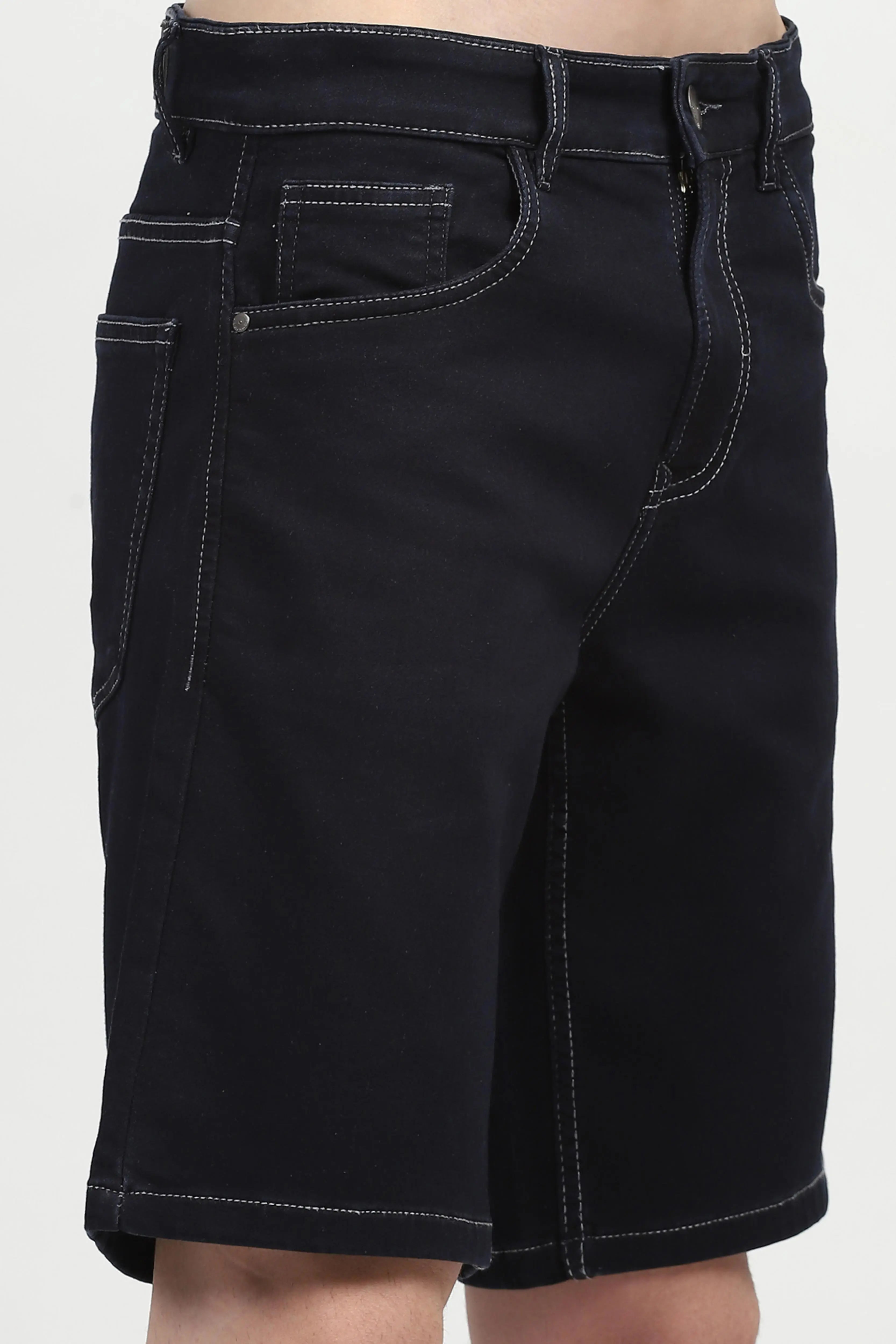 Navy Blue Cotton Denim Shorts - Global Republic