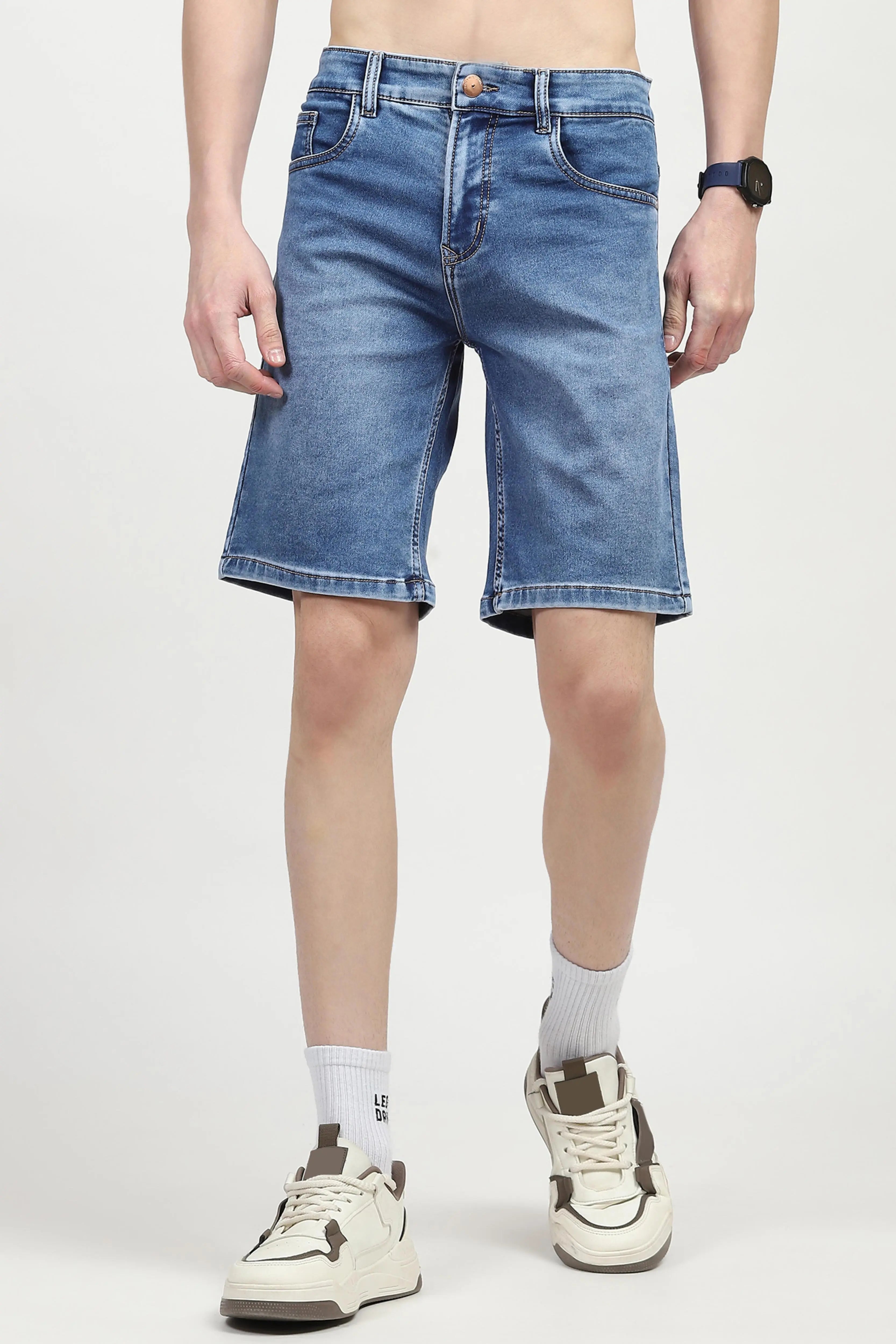 Blue Cotton Denim Shorts - Global Republic