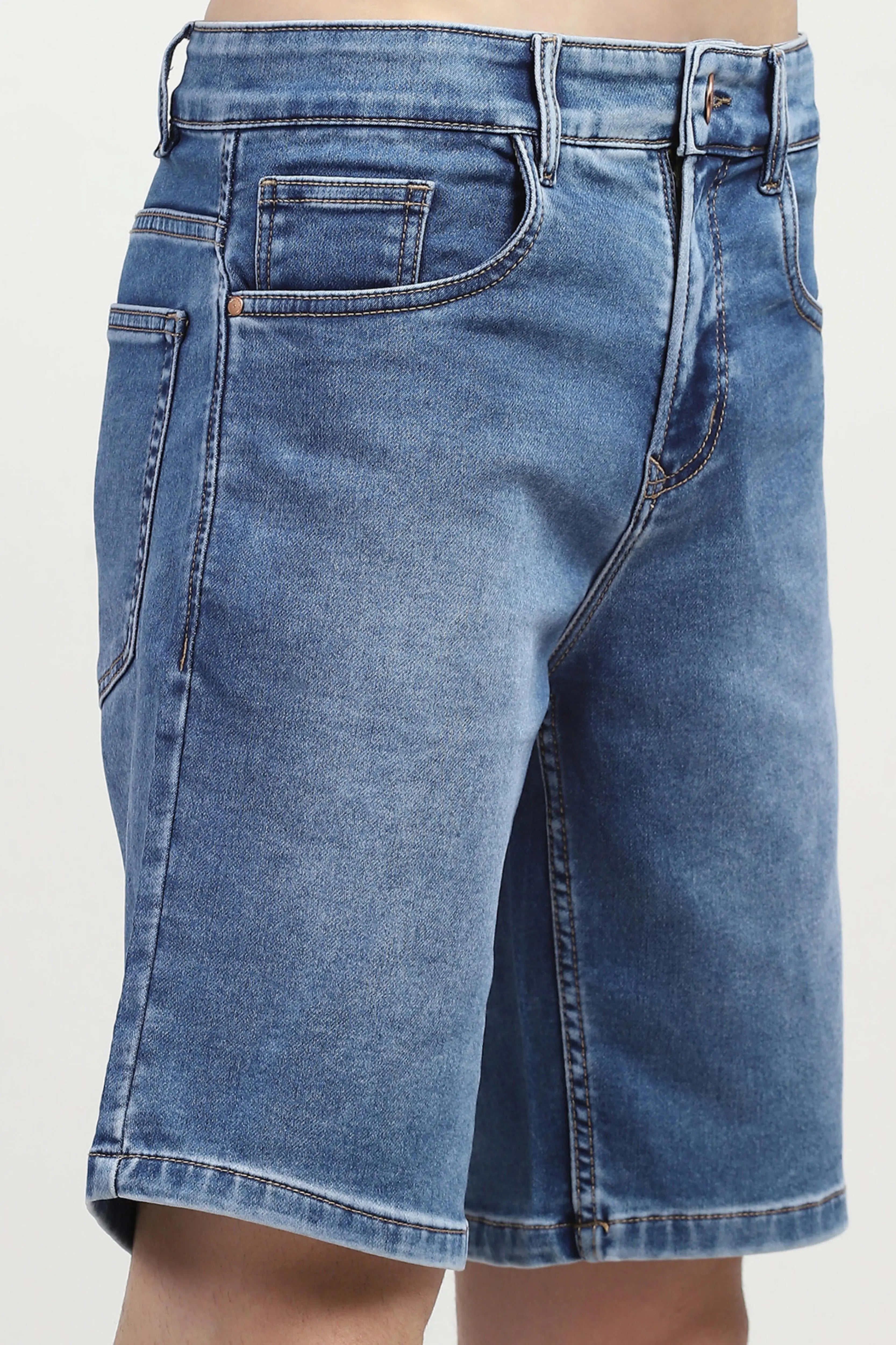 Blue Cotton Denim Shorts - Global Republic