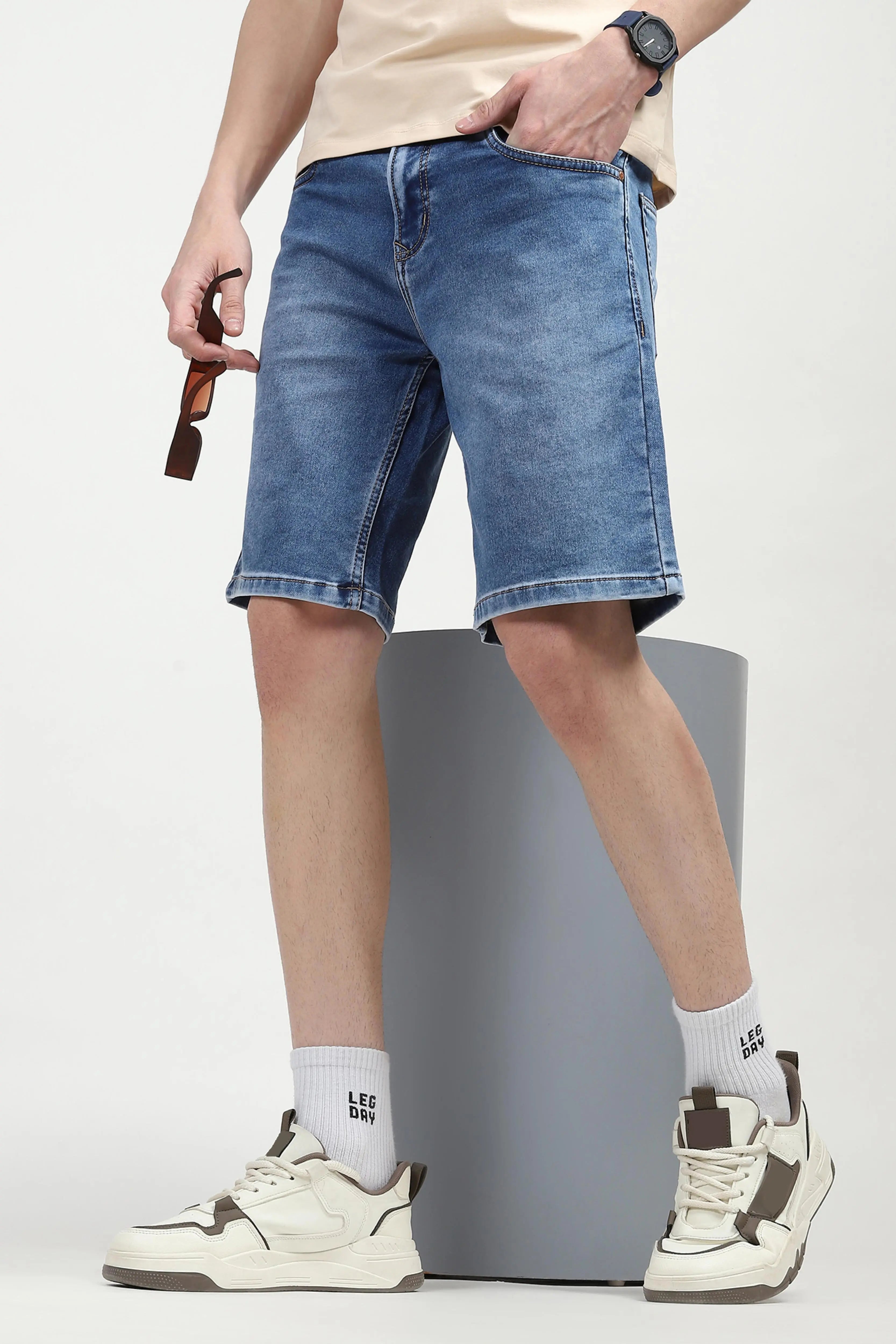 Blue Cotton Denim Shorts - Global Republic