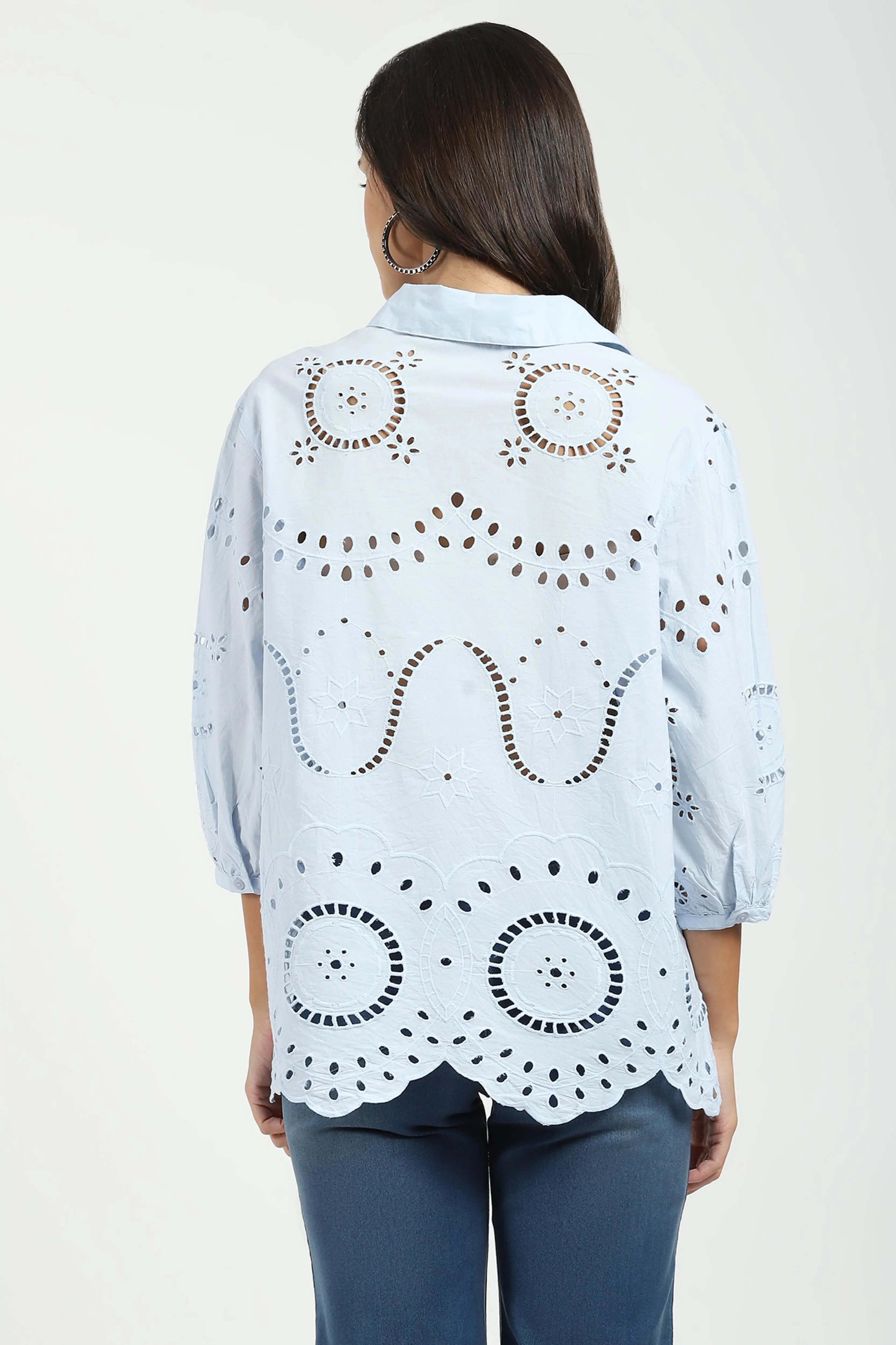 Blue Embroidered Schiffli Top - Global Republic