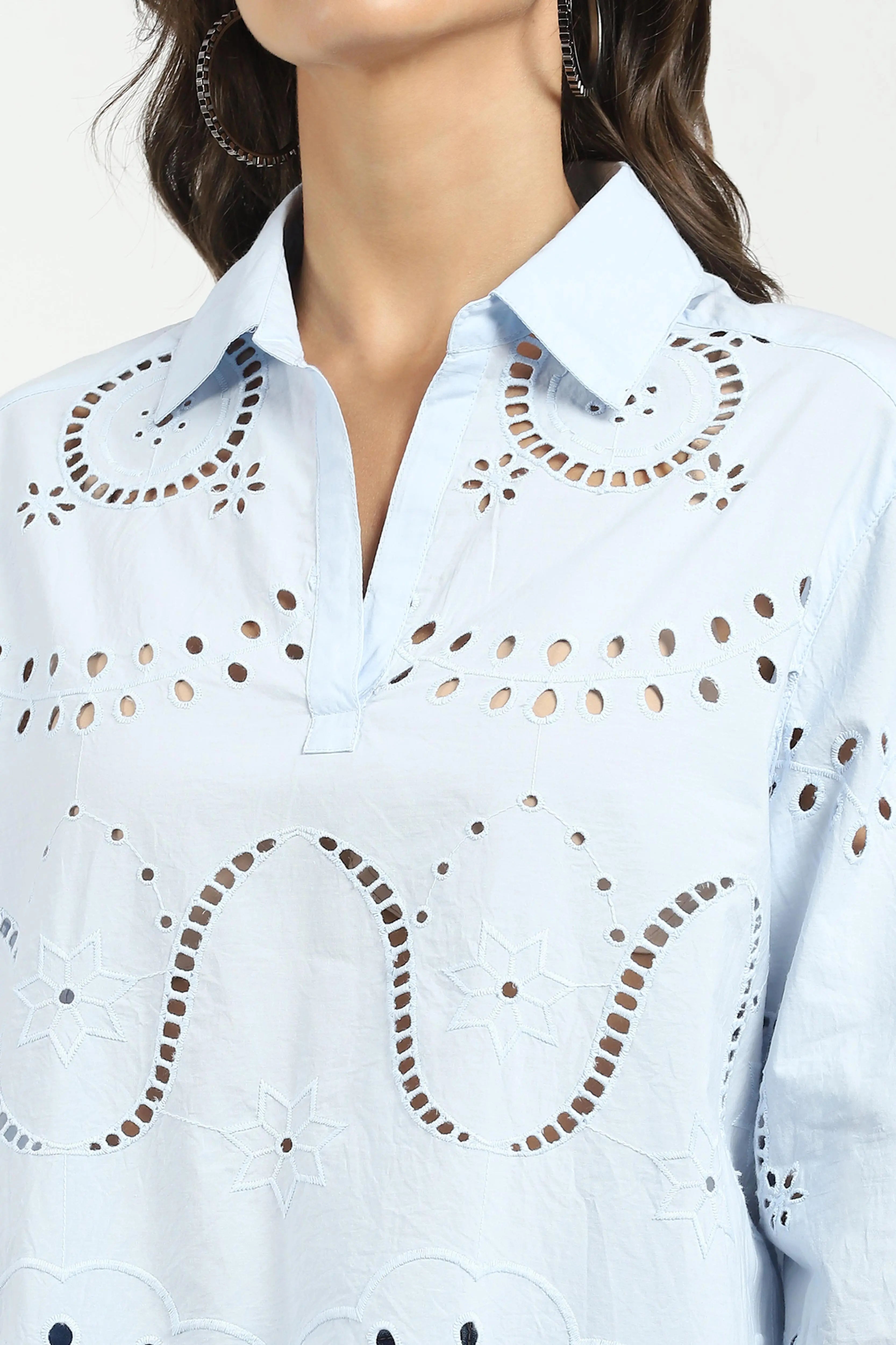 Blue Embroidered Schiffli Top - Global Republic