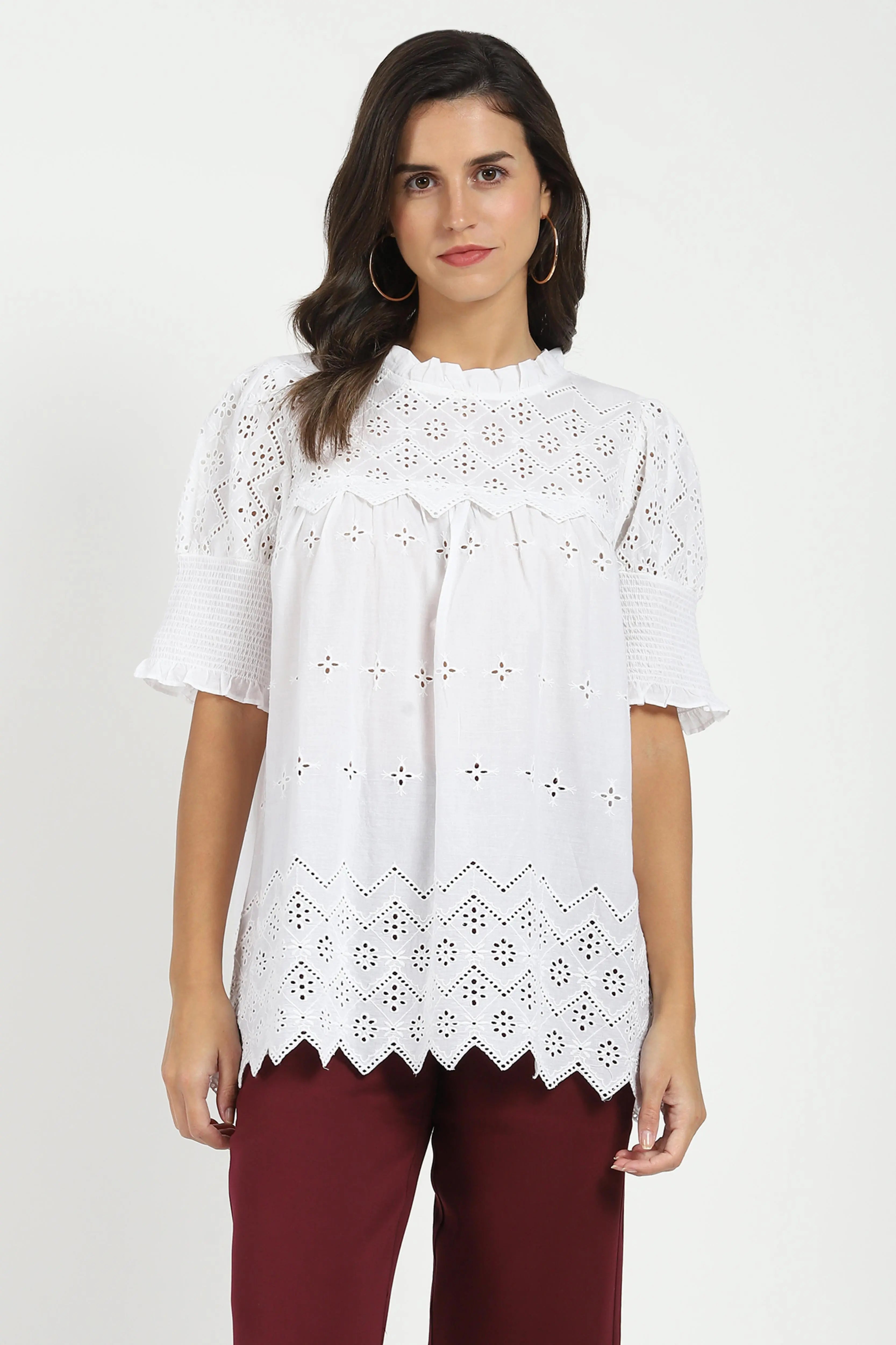 White Embroidered  Schiffli Top - Global Republic
