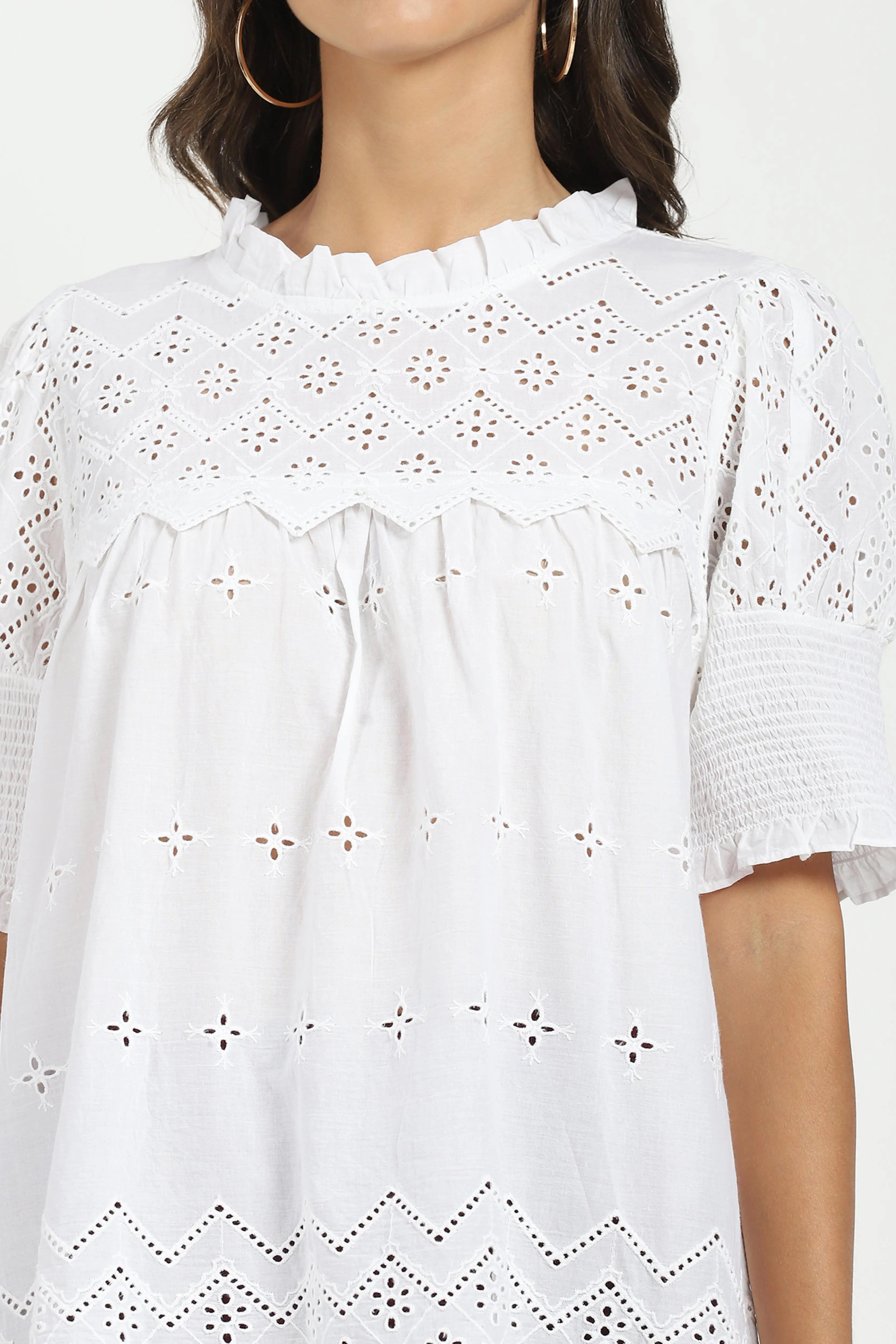 White Embroidered  Schiffli Top - Global Republic