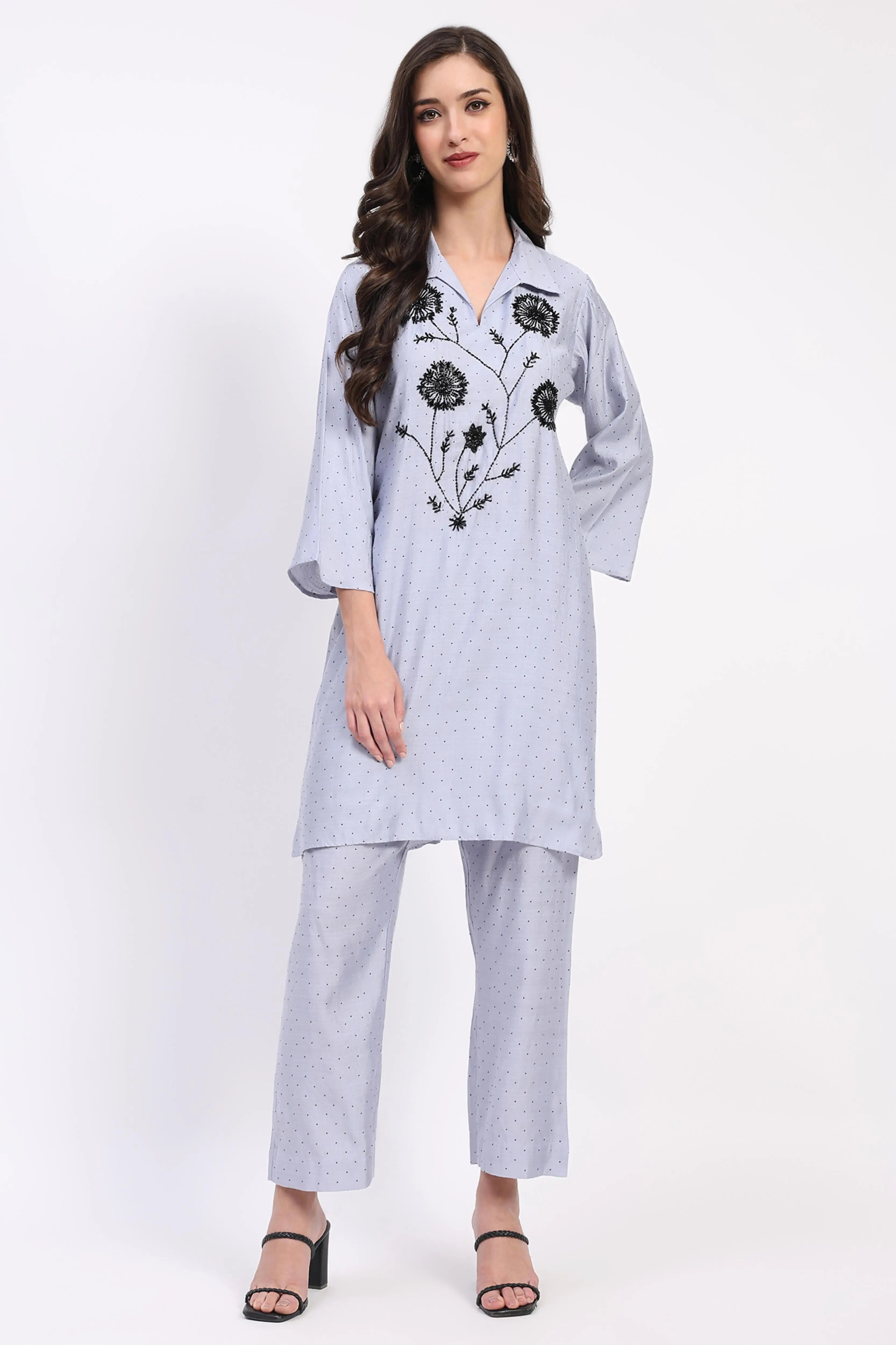 Grey Embellished Rayon Kurta Set - Global Republic