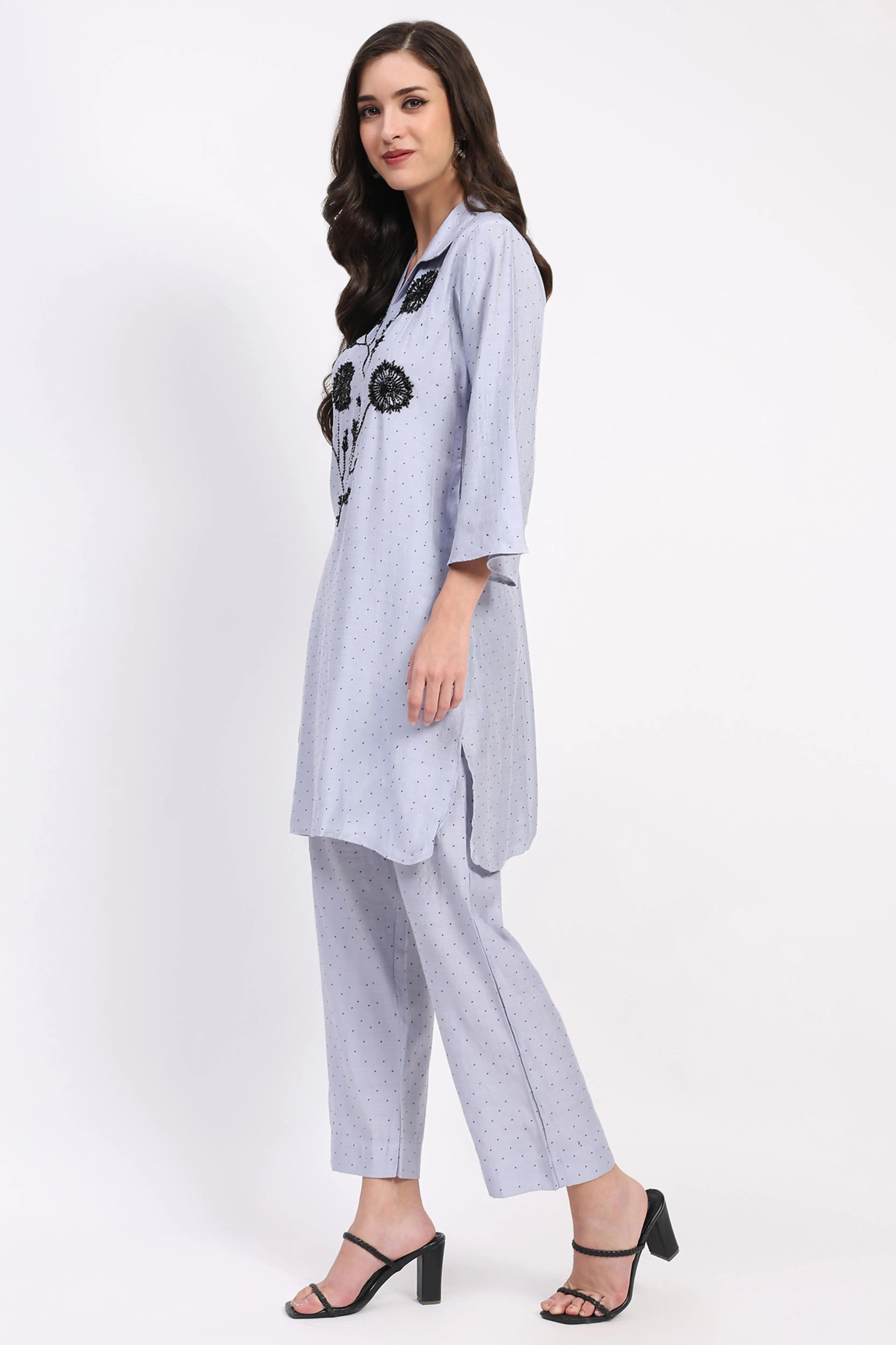 Grey Embellished Rayon Kurta Set - Global Republic