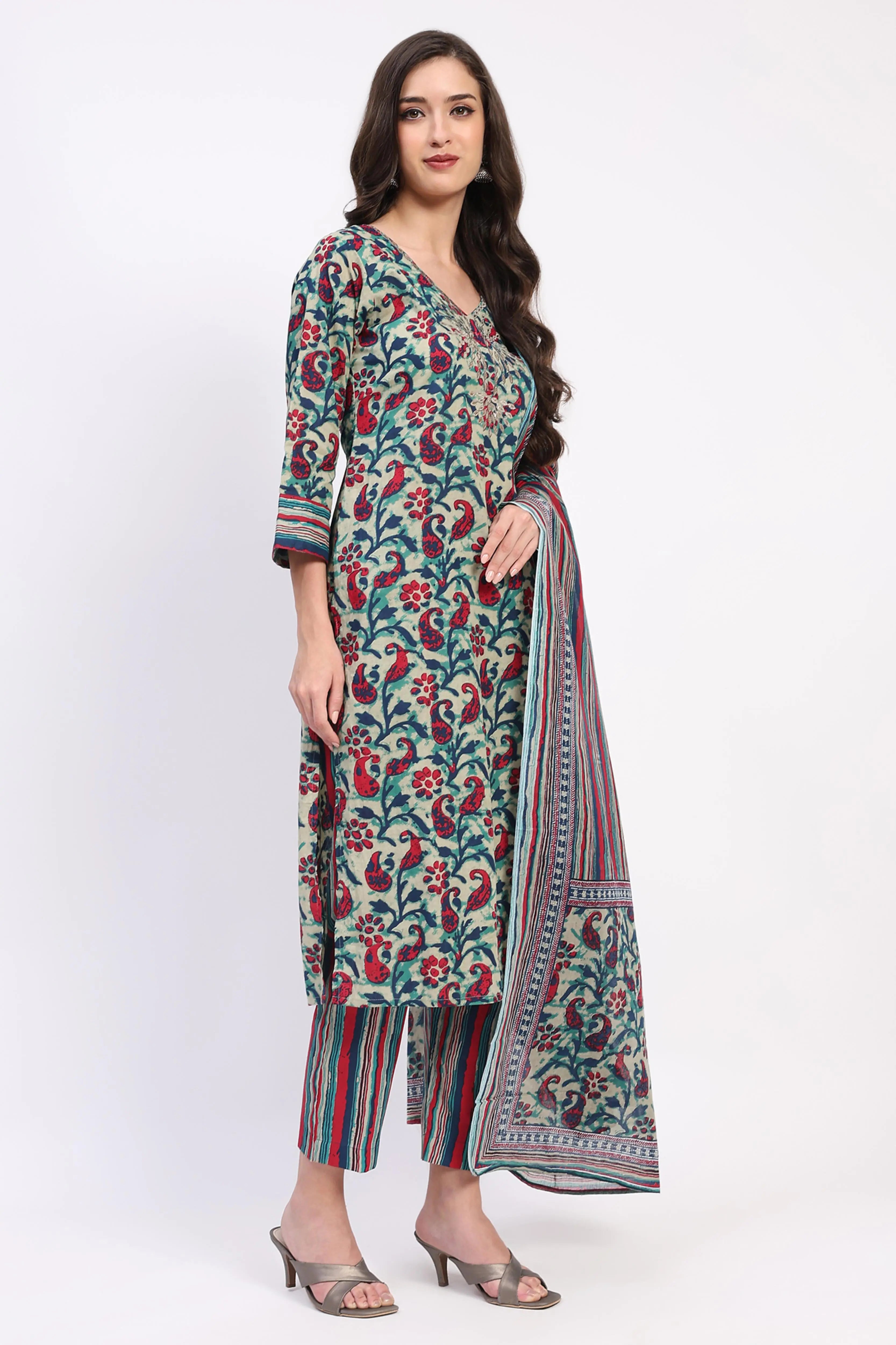 Multi Festive Cotton Suit Set - Global Republic