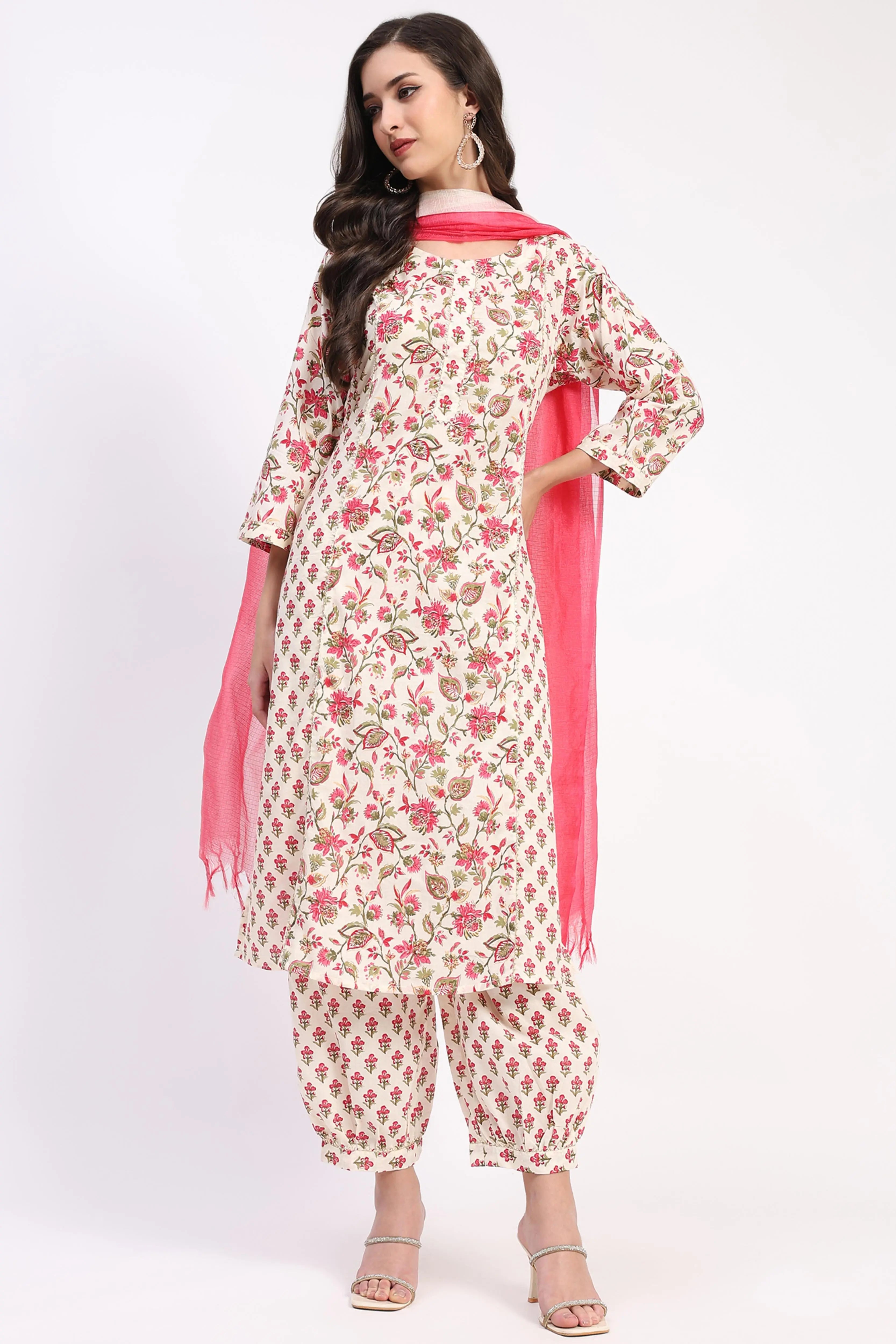 White & Red Cotton Afghani Suit Set - Global Republic