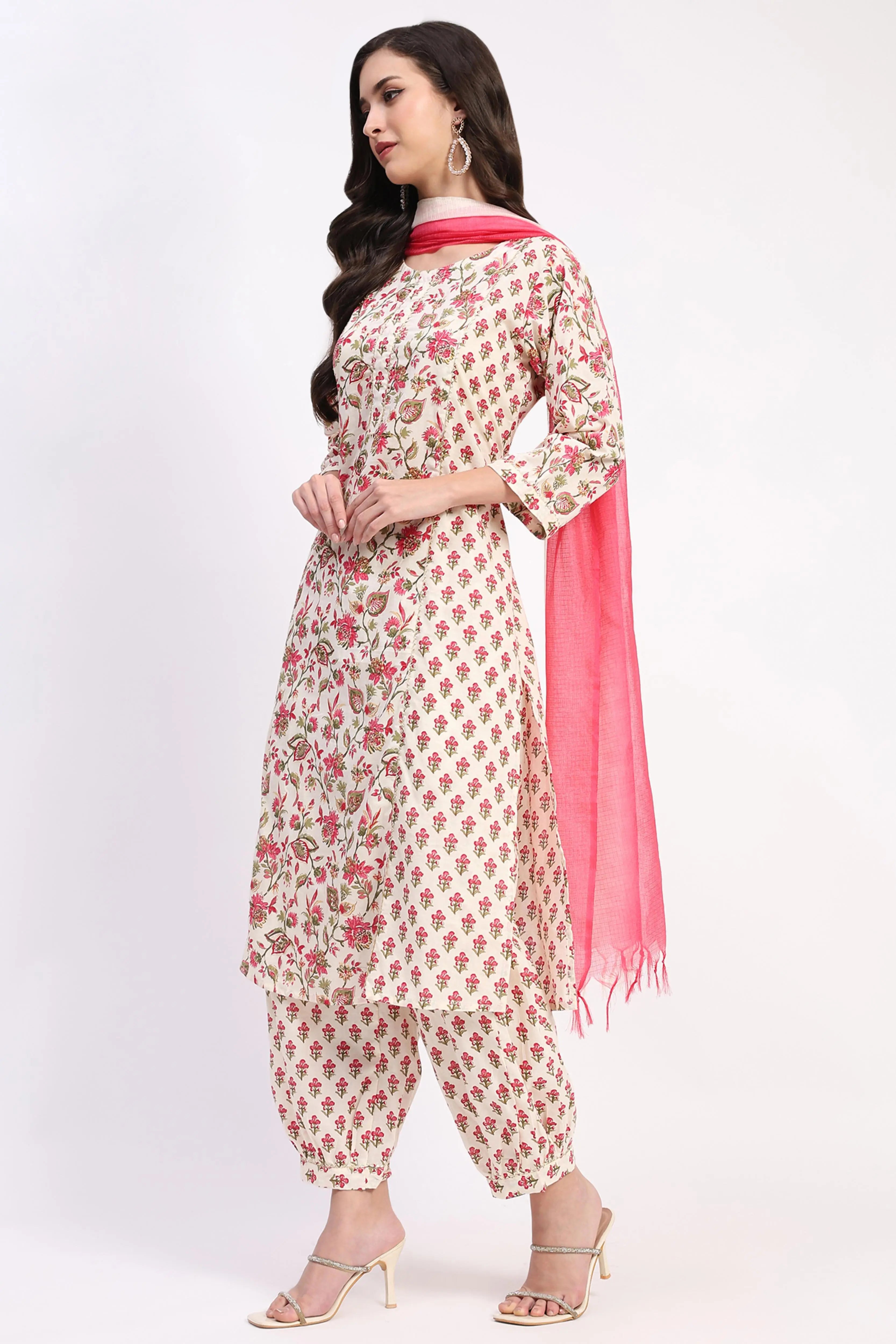 White & Red Cotton Afghani Suit Set - Global Republic